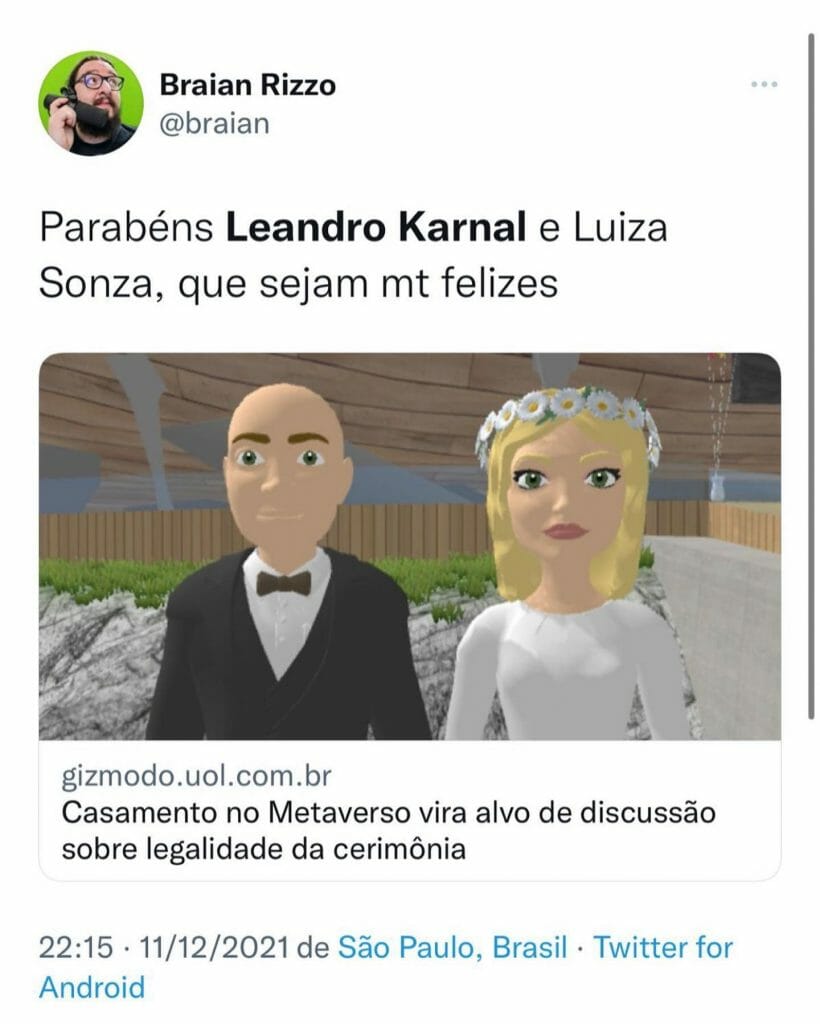 Tuíte sobre o casamento