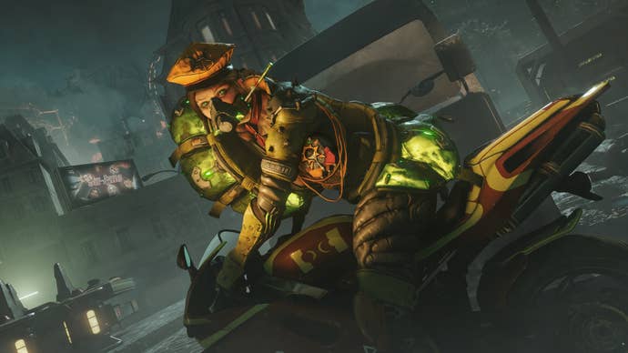 General Scaldra de Warframe em bicicleta