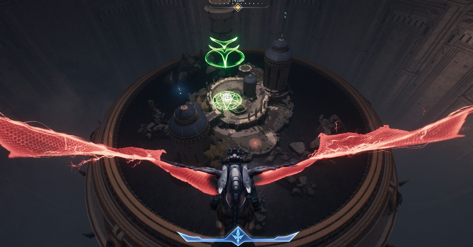 Você vê o assassino do Doom em Doom: a idade das trevas montando um cibernético e voando em direção a uma área circular. Há uma flecha verde mostrando onde está o local de pouso. Você vê o assassino do Doom em Doom: a idade das trevas montando um cibernético e voando em direção a uma área circular. Há uma flecha verde mostrando onde está o local de pouso.