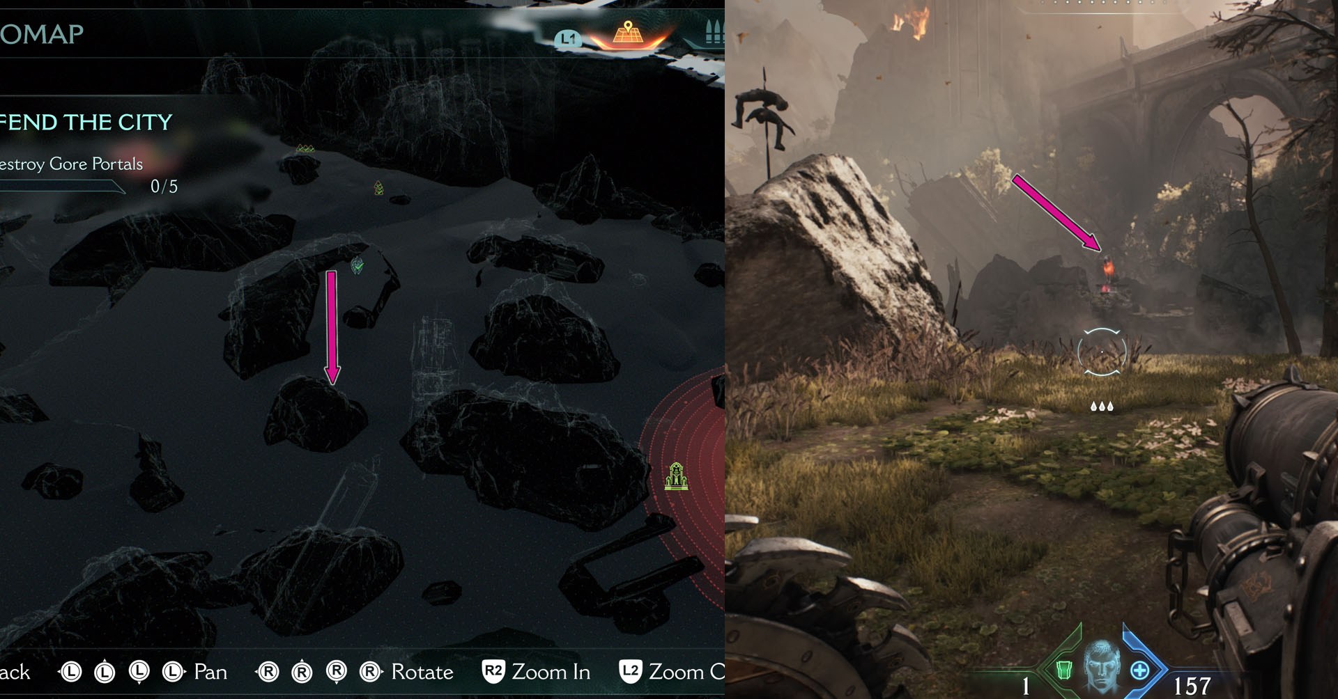 O Imagem mostra parte do mapa do capítulo 6 e a localização da terceira estátua de lobo. Está no lado oposto da segunda estátua no terreno mais alto. 