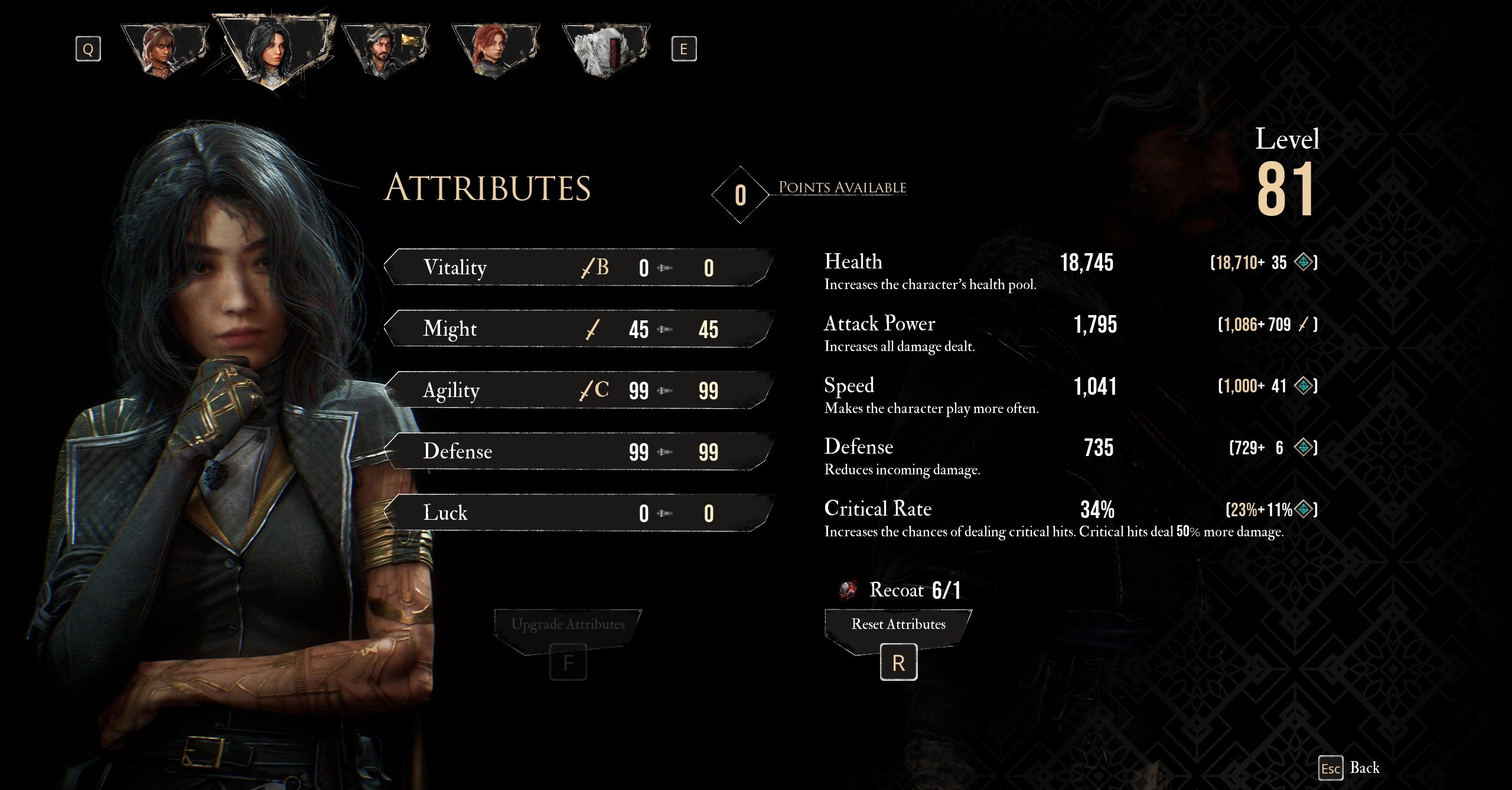 Um menu mostra os melhores atributos de construção do Lune na Expedição Clair Obscur 33 Um menu mostra os melhores atributos de construção do Lune na Expedição Clair Obscur 33