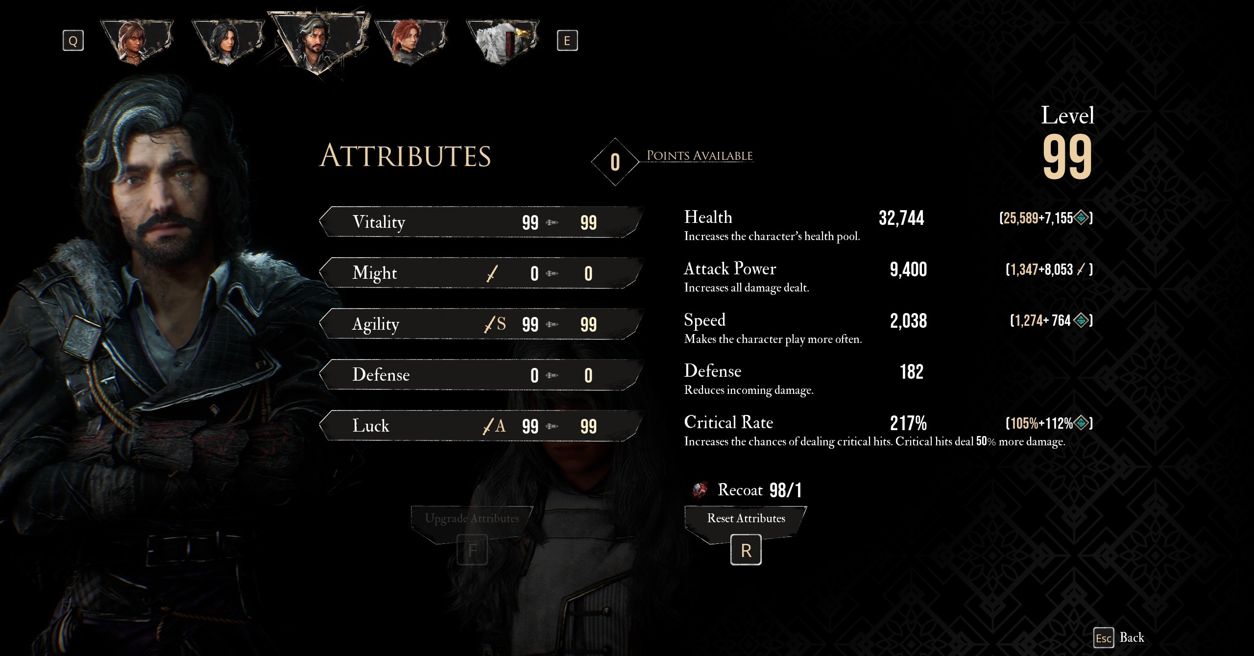 Um menu mostra os melhores atributos para o verso na melhor construção do verso na expedição Clair obscur 33