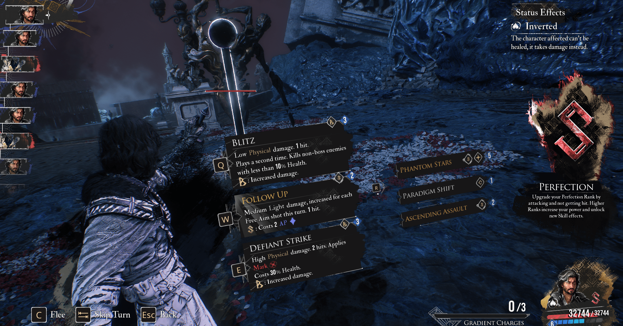 Um menu mostra as melhores habilidades para verso na melhor construção do verso na expedição Clair Obscur 33