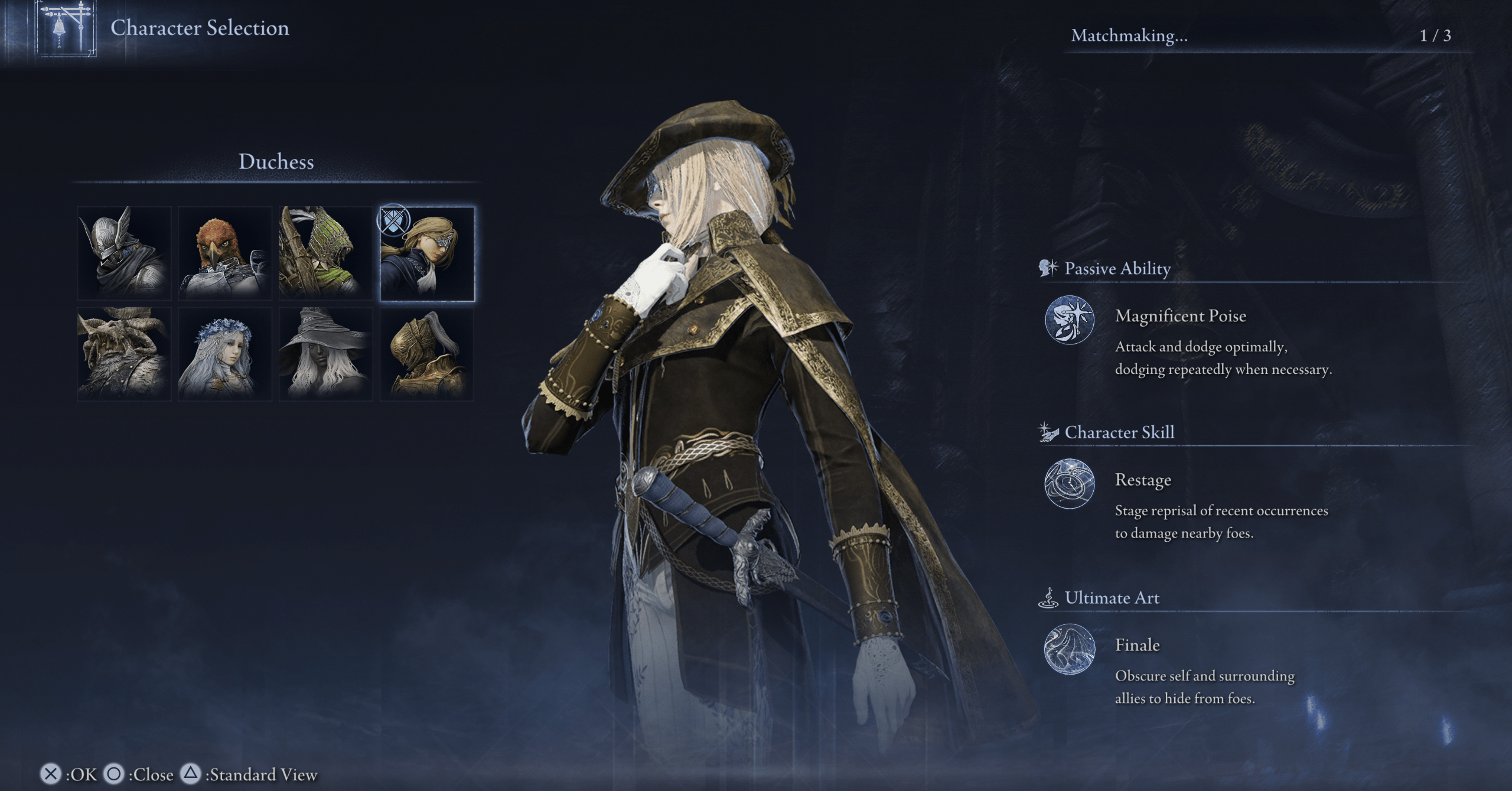 Um menu mostra a tela de seleção de caracteres da duquesa em Elden Ring Nightreign Um menu mostra a tela de seleção de caracteres da duquesa em Elden Ring Nightreign