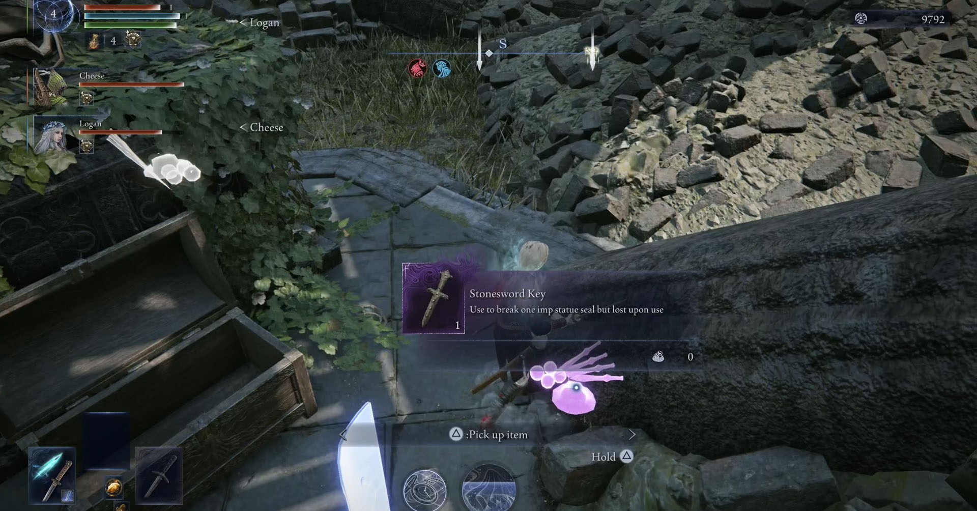 Uma captura de tela de Elden Ring Nightreign mostrando uma chave do Stonesword que apareceu depois que um baú foi aberto. Uma captura de tela de Elden Ring Nightreign mostrando uma chave do Stonesword que apareceu depois que um baú foi aberto.