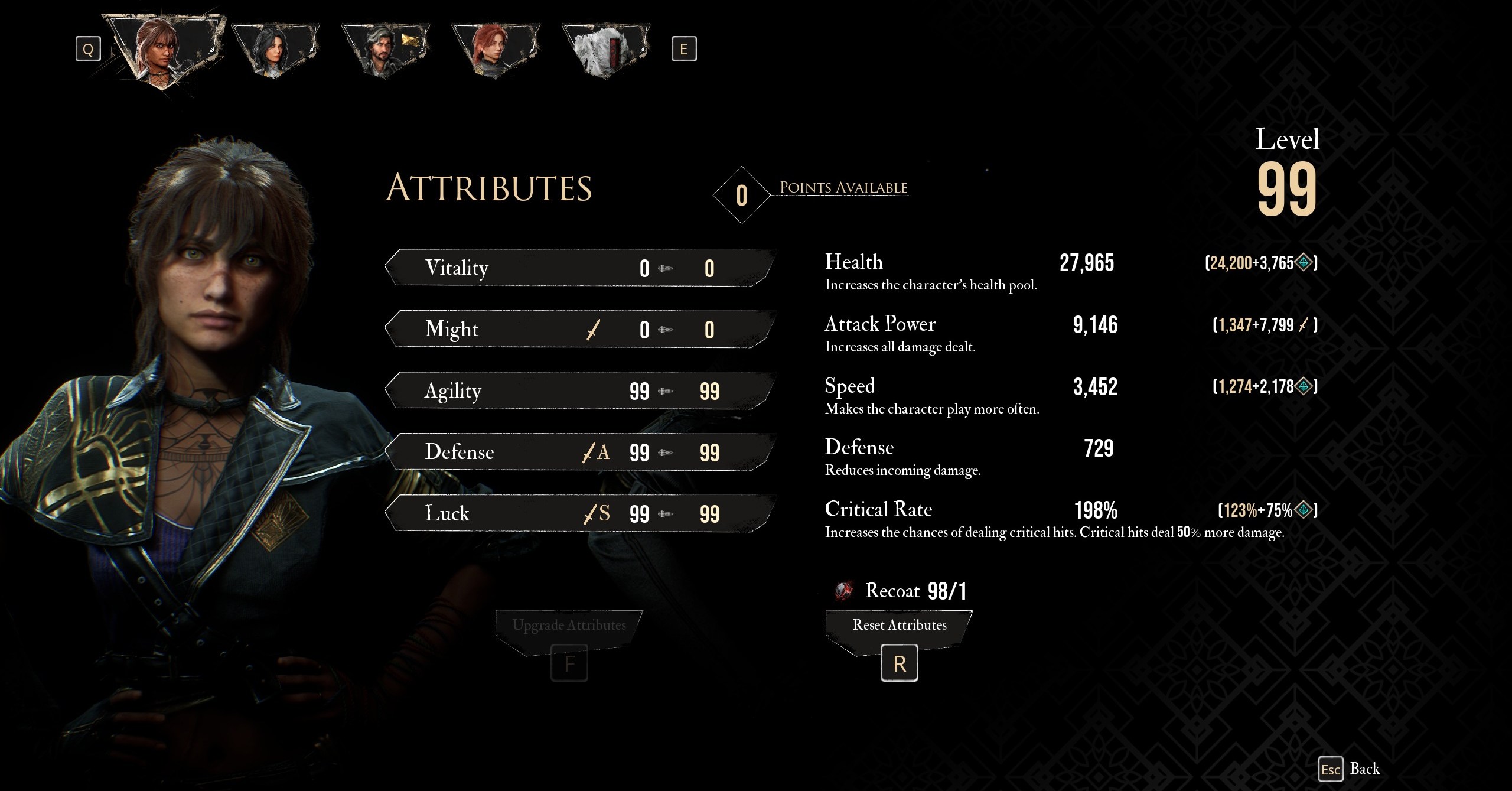 Um menu mostra os melhores atributos para Sciel na melhor compilação de Sciel na Expedição Clair Obscur 33 Um menu mostra os melhores atributos para Sciel na melhor compilação de Sciel na Expedição Clair Obscur 33