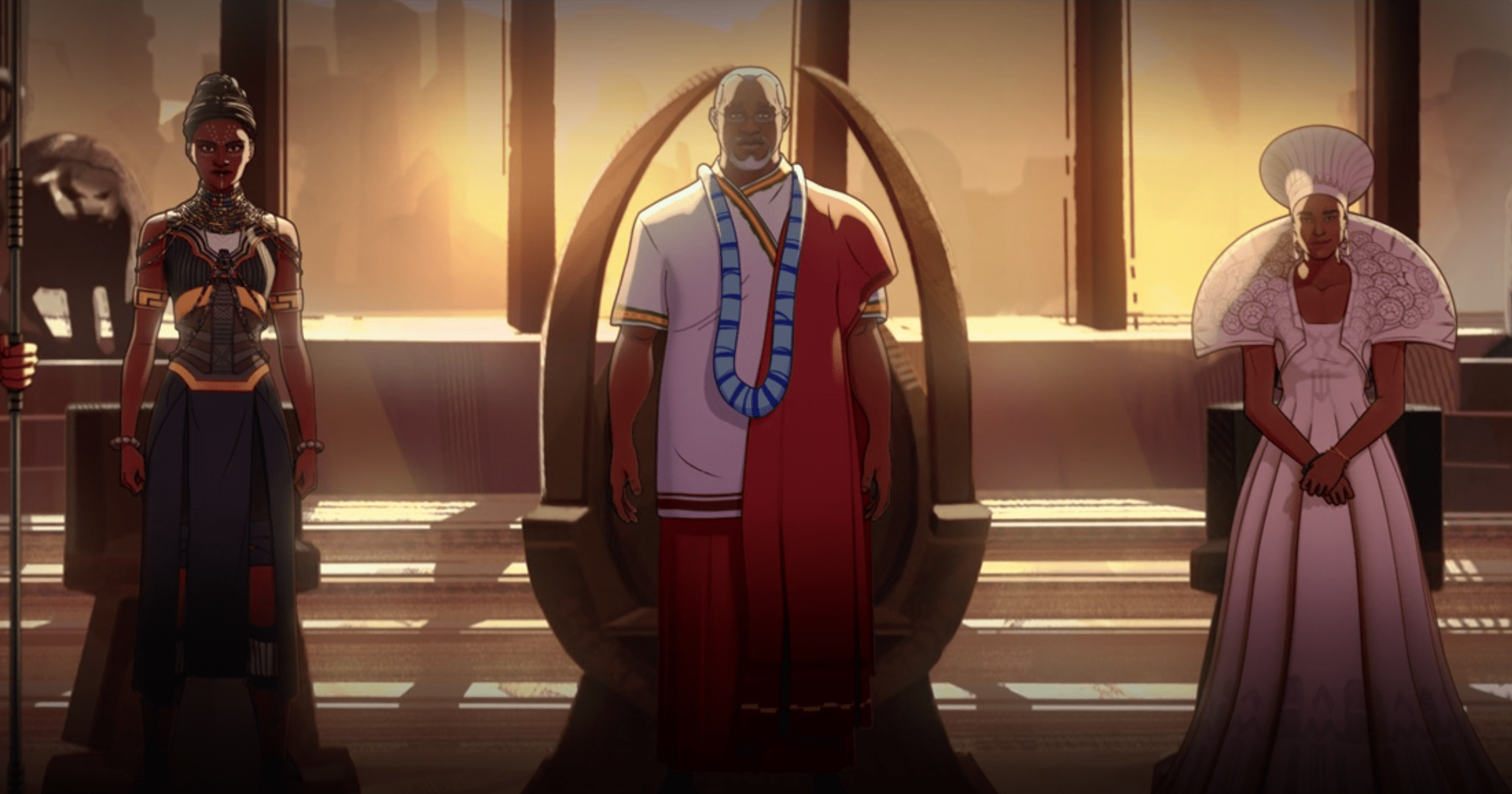 Shuri, T'chaka e Ramonda, a família real de Wakanda em e se ...? Shuri, T'chaka e Ramonda, a família real de Wakanda em e se ...?