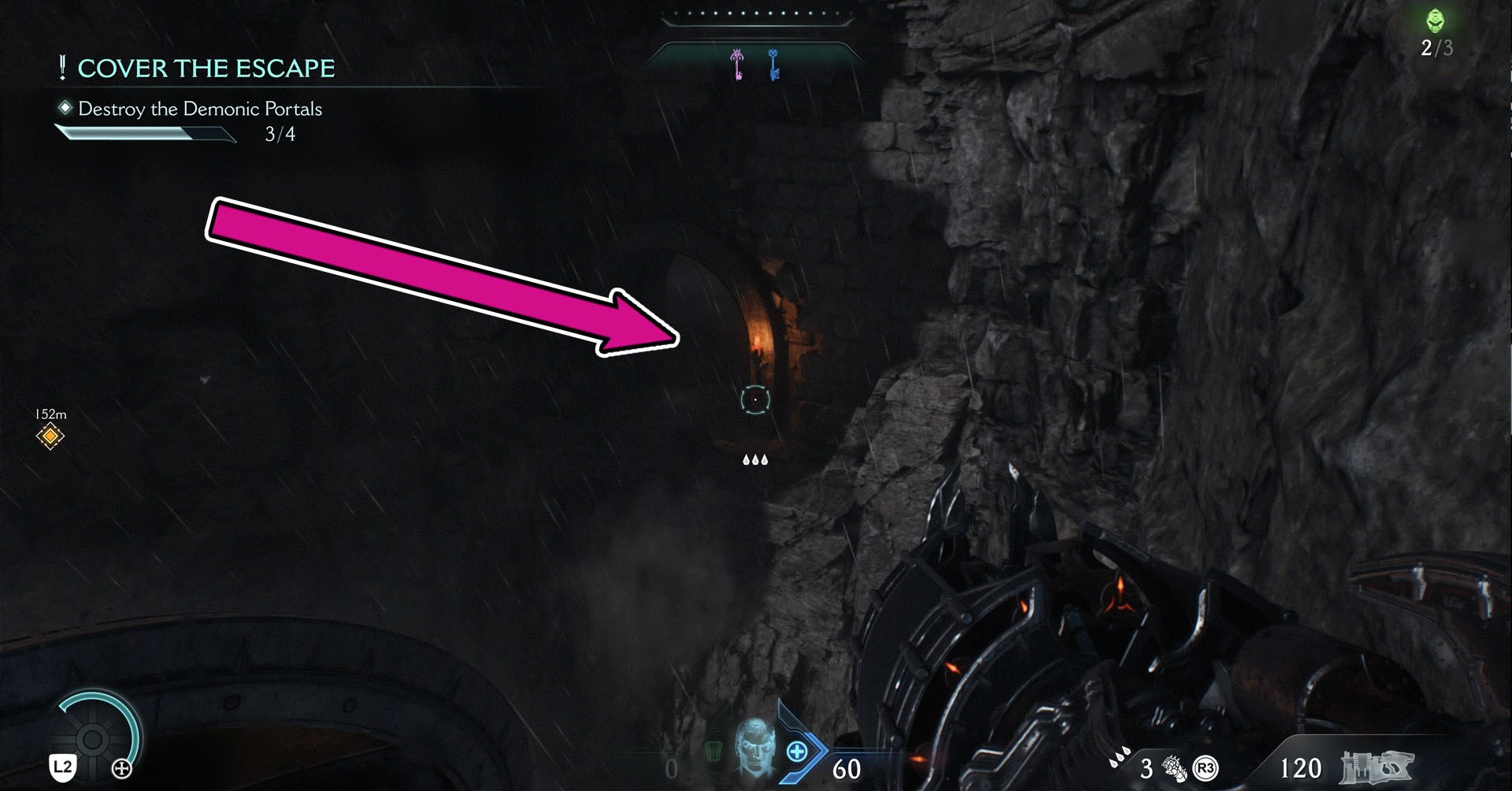 Uma imagem mostrando uma entrada em um penhasco. Dentro, você encontra a skin Combat Shotgun Nightmare em Doom: The Dark Ages. Uma imagem mostrando uma entrada em um penhasco. Dentro, você encontra a skin Combat Shotgun Nightmare em Doom: The Dark Ages.