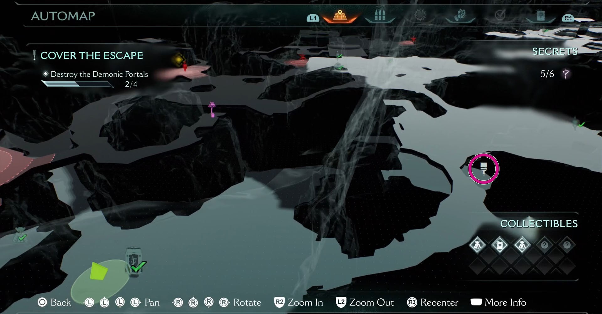 Um mapa do nível Vila de Khalim mostrando a localização da skin Pesadelo para a Espingarda de Combate em Doom: The Dark Ages. Um mapa do nível Vila de Khalim mostrando a localização da skin Pesadelo para a Espingarda de Combate em Doom: The Dark Ages.