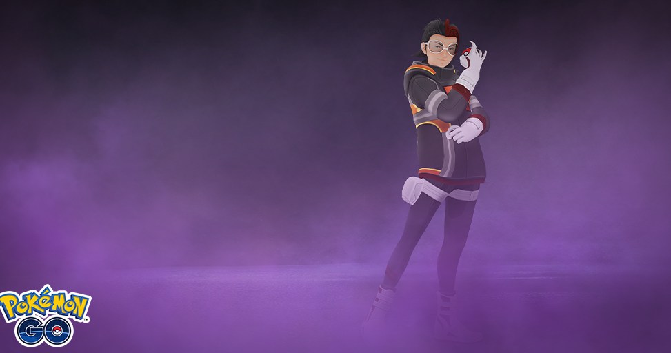 O líder do foguete da equipe Arlo fica em nevoeiro roxo, preparando -se para a batalha O líder do foguete da equipe Arlo fica em nevoeiro roxo, preparando -se para a batalha