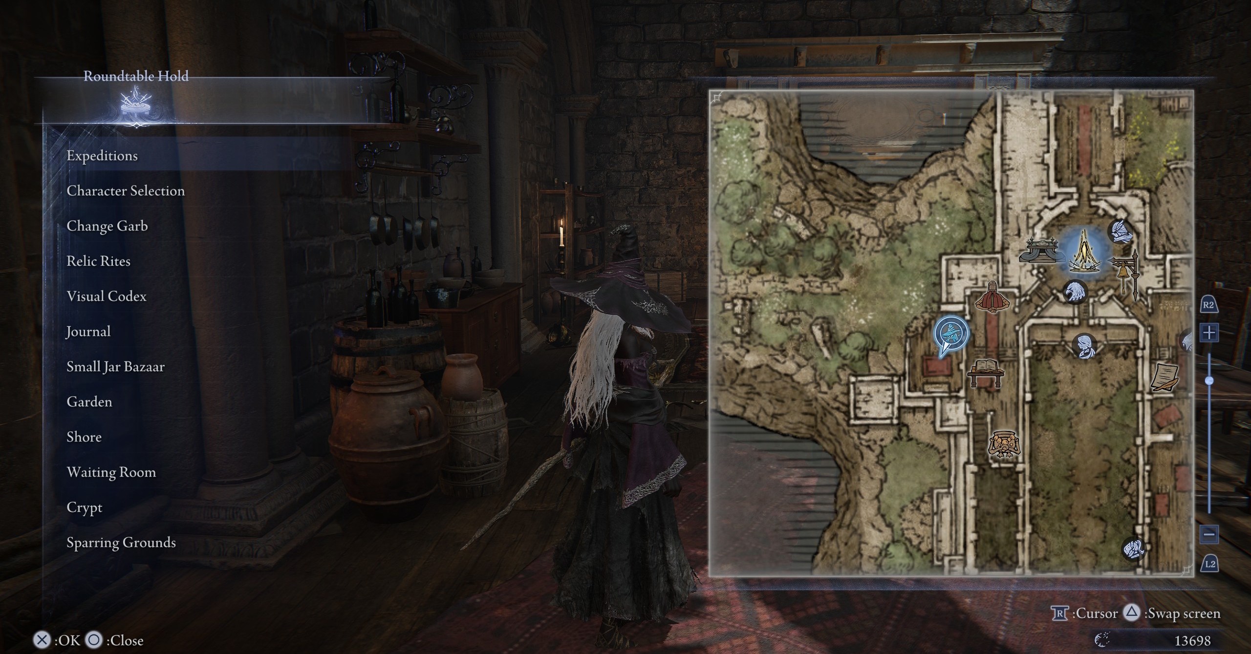 O recluso em Elden Ring Nightreign, na sala de jantar da Mesa Redonda O recluso em Elden Ring Nightreign, na sala de jantar da Mesa Redonda