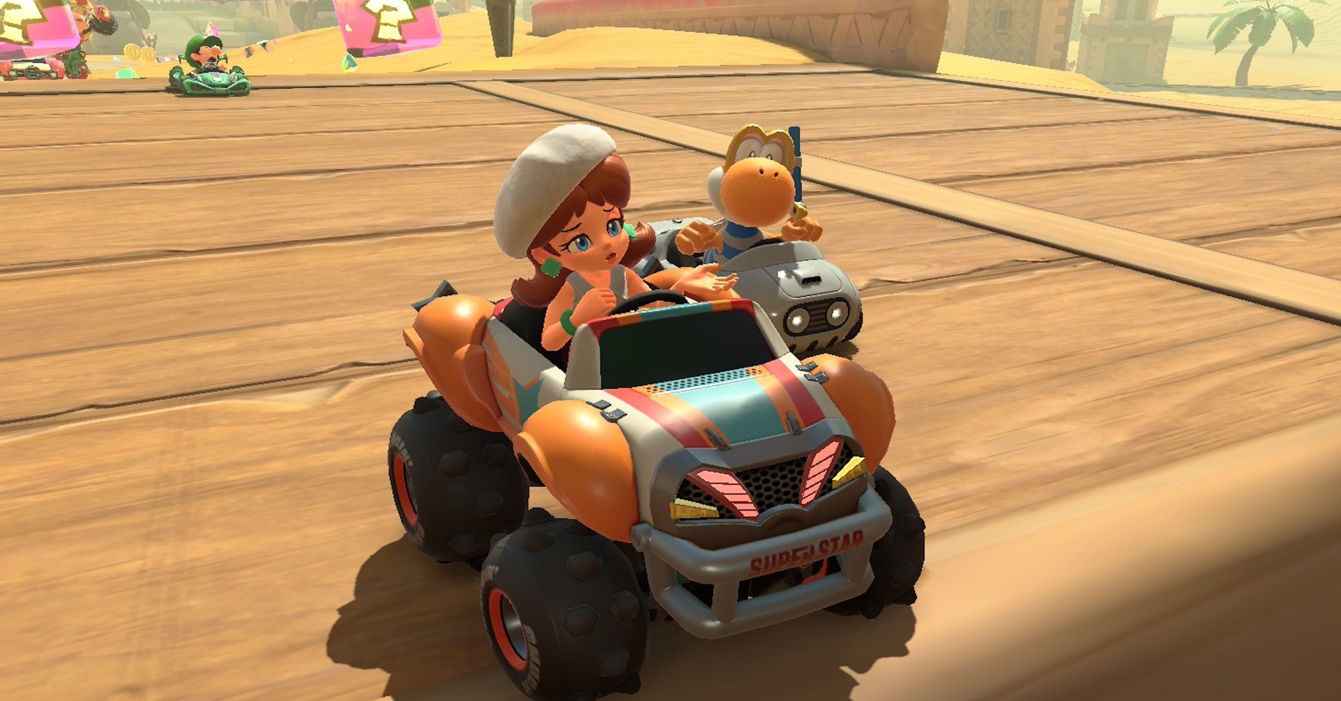 Daisy parecendo não atraente no mundo de Mario Kart Daisy parecendo não atraente no mundo de Mario Kart