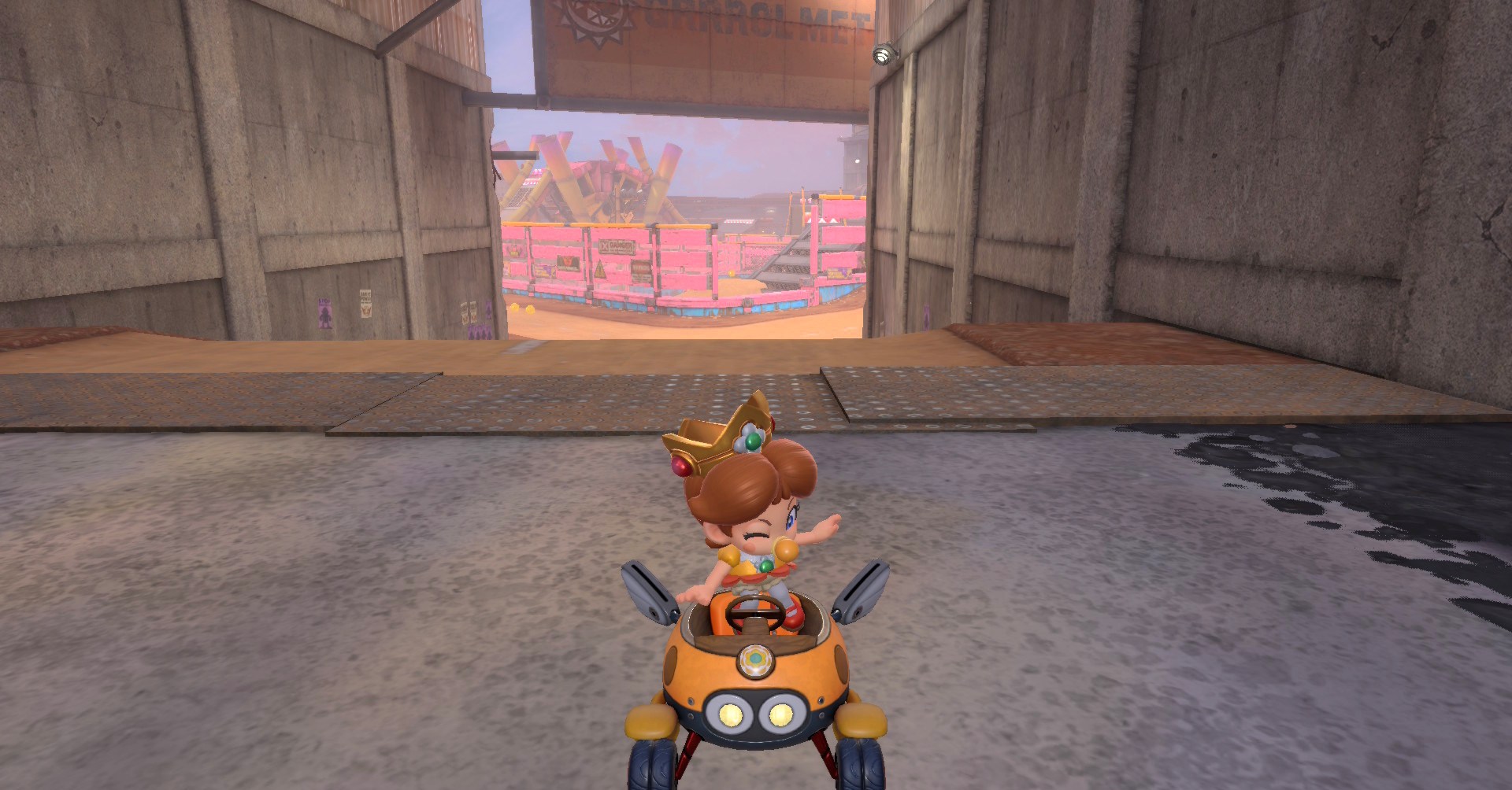 Baby Daisy fazendo um truque no biddy buggy em Mario Kart World Baby Daisy fazendo um truque no biddy buggy em Mario Kart World