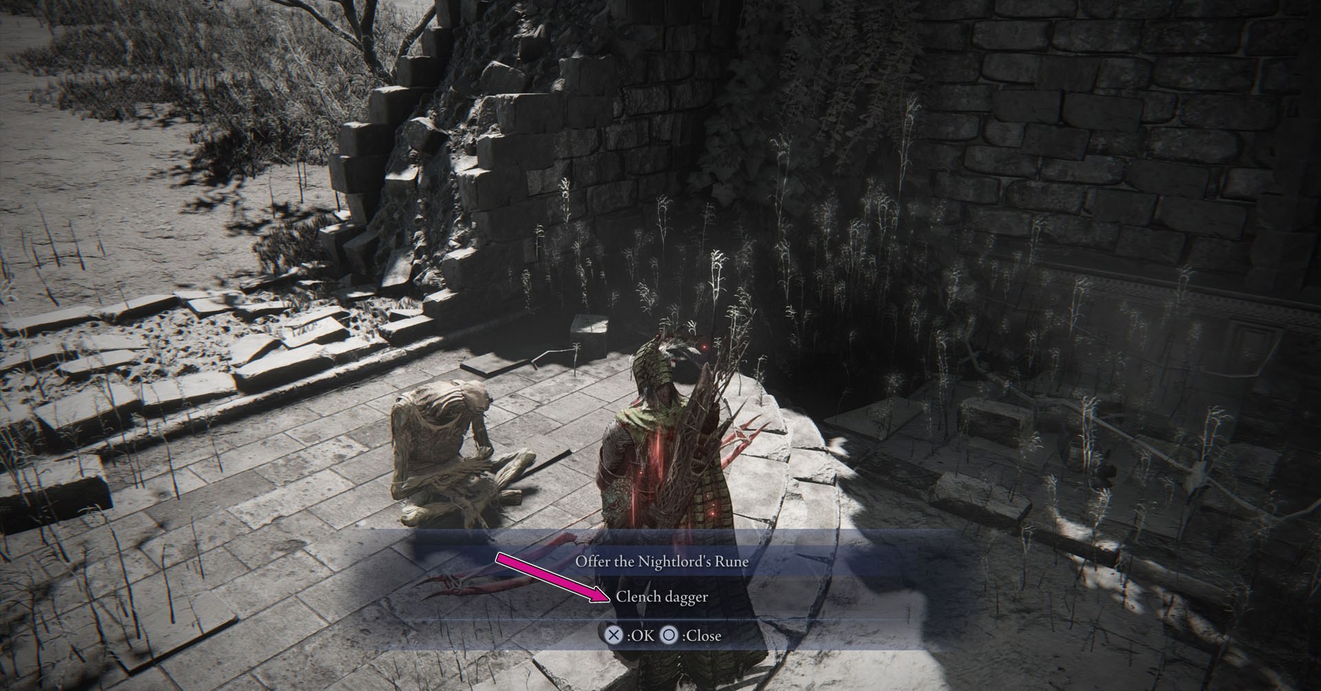 Uma captura de tela de Elden Ring Nightreign mostra o cadáver que você precisa interagir para terminar a busca de lembranças de Ironeye. Uma captura de tela de Elden Ring Nightreign mostra o cadáver que você precisa interagir para terminar a busca de lembranças de Ironeye.