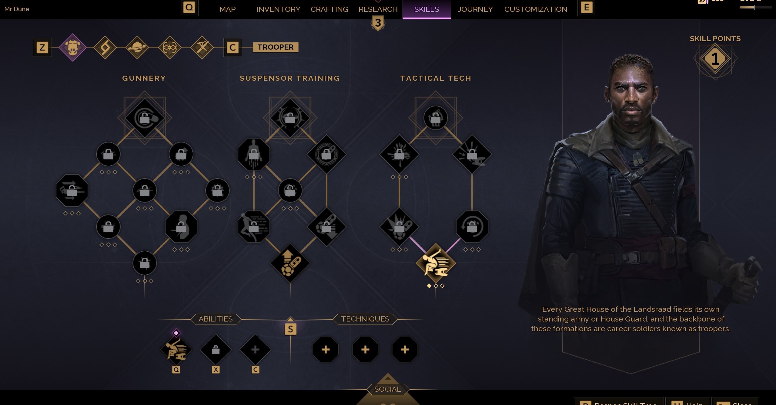 A árvore de habilidades do soldado em Dune Awakening A árvore de habilidades do soldado em Dune Awakening