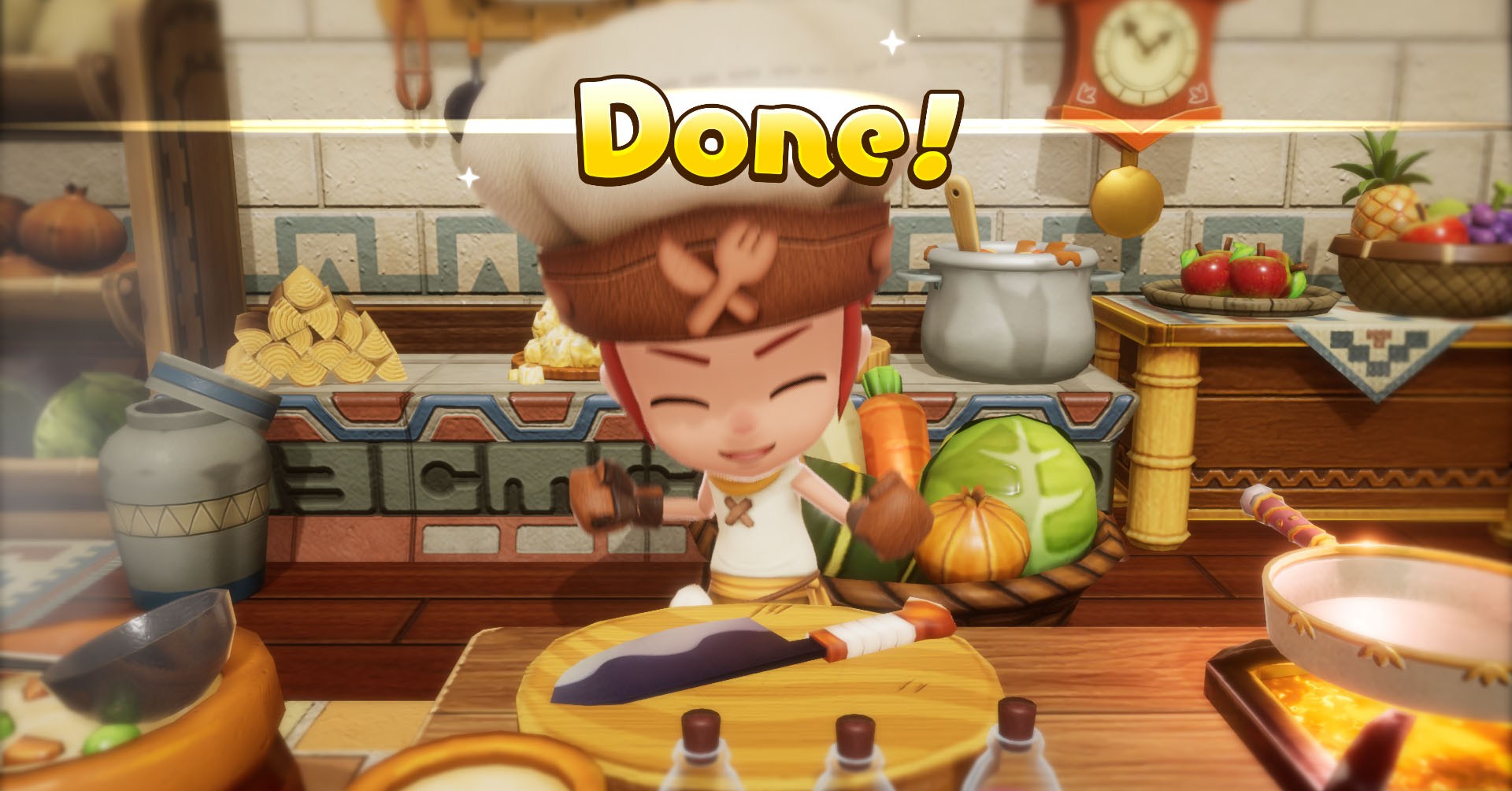 A Fantasy Life I: A garota que rouba a captura de tela do tempo mostrando a animação tocada depois que seu personagem completa uma receita e a mensagem 