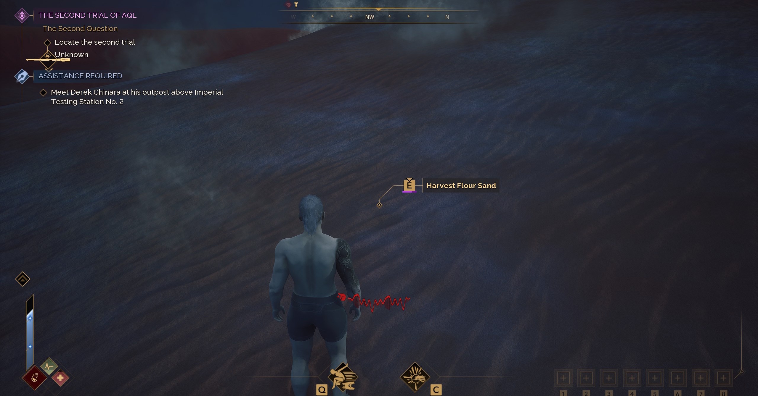 Um jogador de despertar de dunas solitárias que coletando areia de farinha