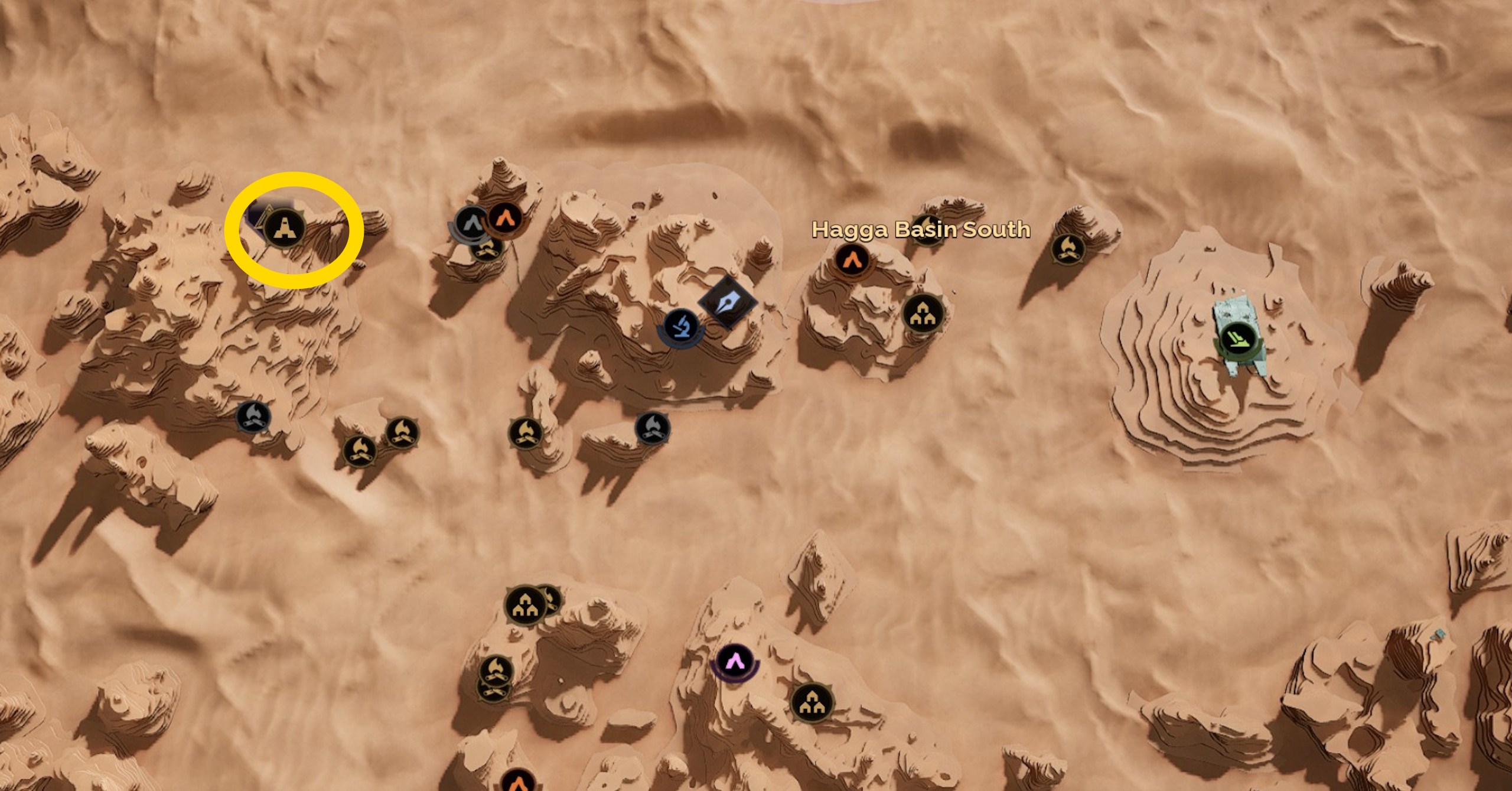 Uma imagem de mapa mostrando onde encontrar o treinador de soldados em Dune Awakening Uma imagem de mapa mostrando onde encontrar o treinador de soldados em Dune Awakening