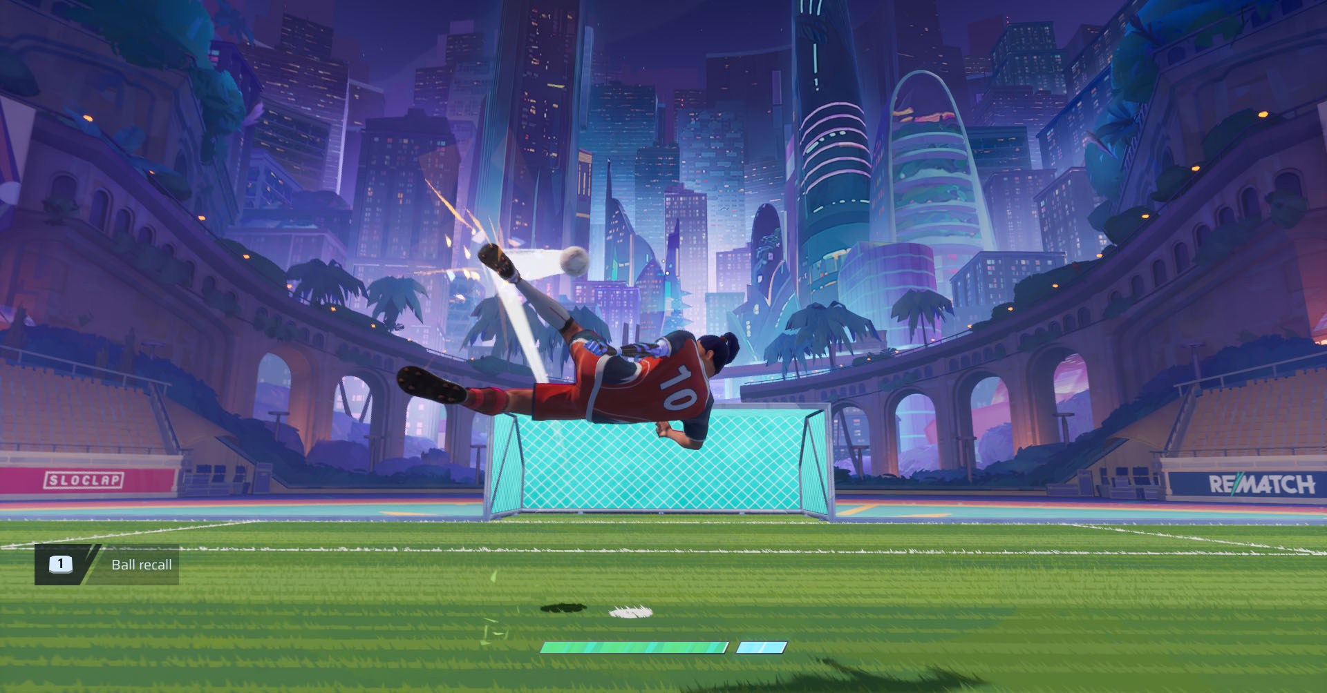 Uma captura de tela revanche mostrando um personagem executando um Vollley. Uma captura de tela revanche mostrando um personagem executando um Vollley.