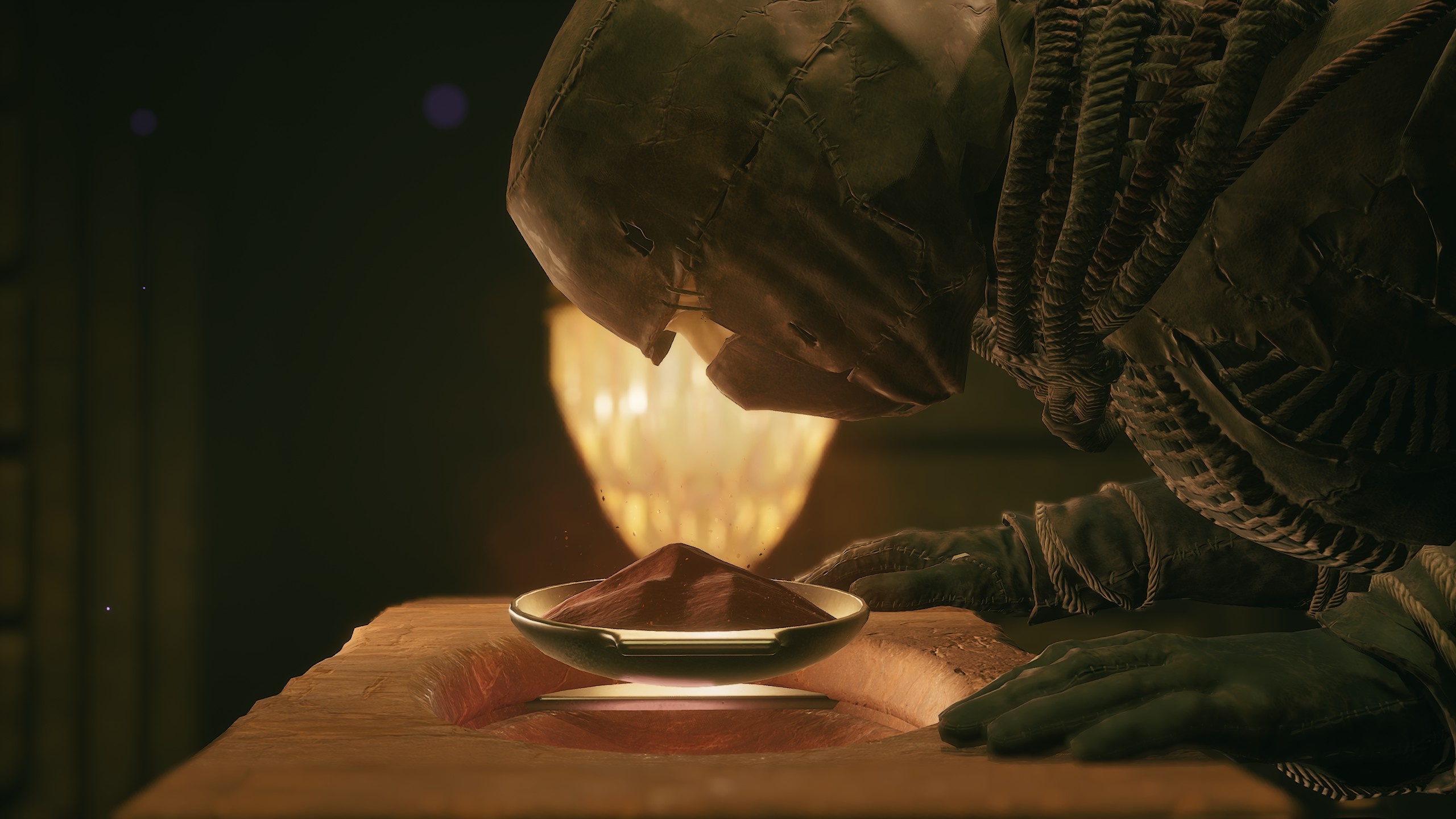 Um personagem de despertar da duna inclinado para inalar tempero