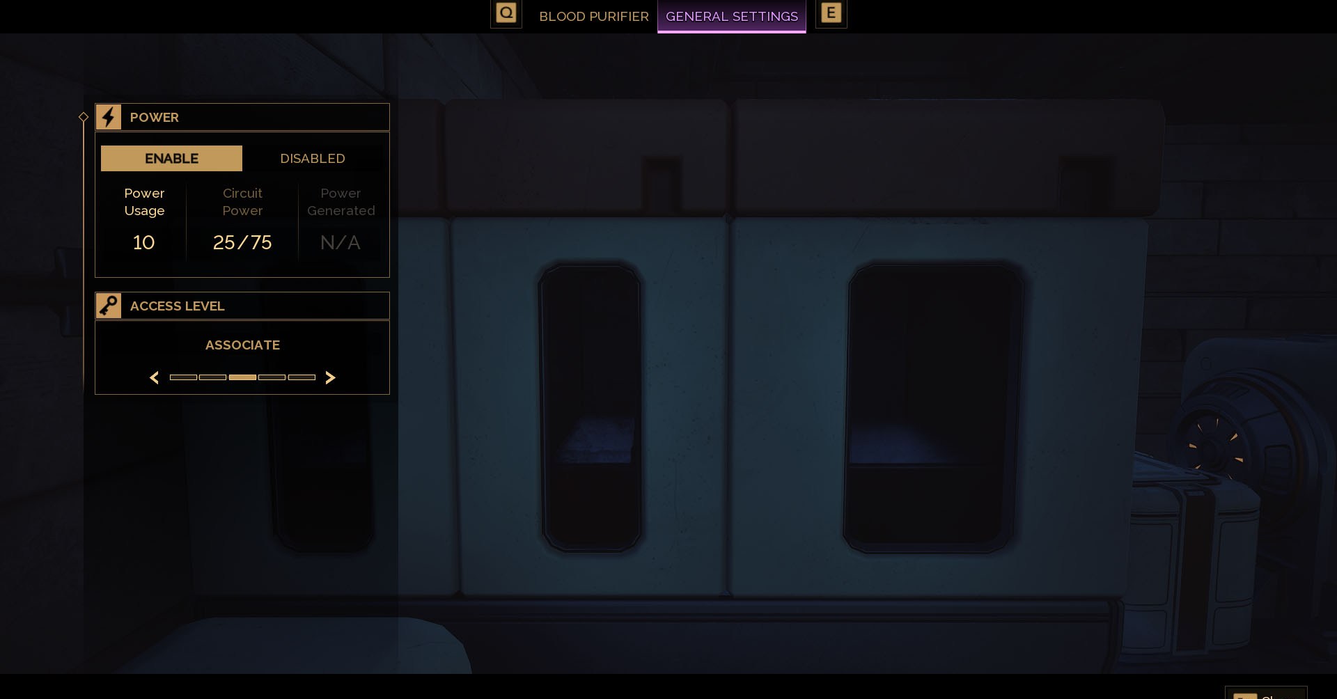 Uma duna: Captura de tela de despertar mostrando a configuração geral do purificador de sangue, onde você pode ativar ou desativar o poder. Uma duna: Captura de tela de despertar mostrando a configuração geral do purificador de sangue, onde você pode ativar ou desativar o poder.