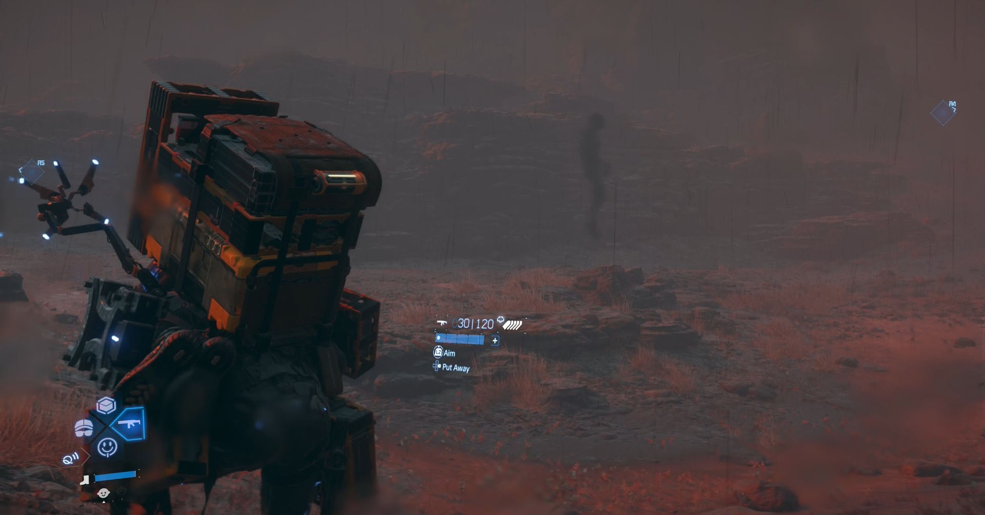 Uma captura de tela de 2 Stranding de Death mostra Sam ao lado de um BT Uma captura de tela de 2 Stranding de Death mostra Sam ao lado de um BT