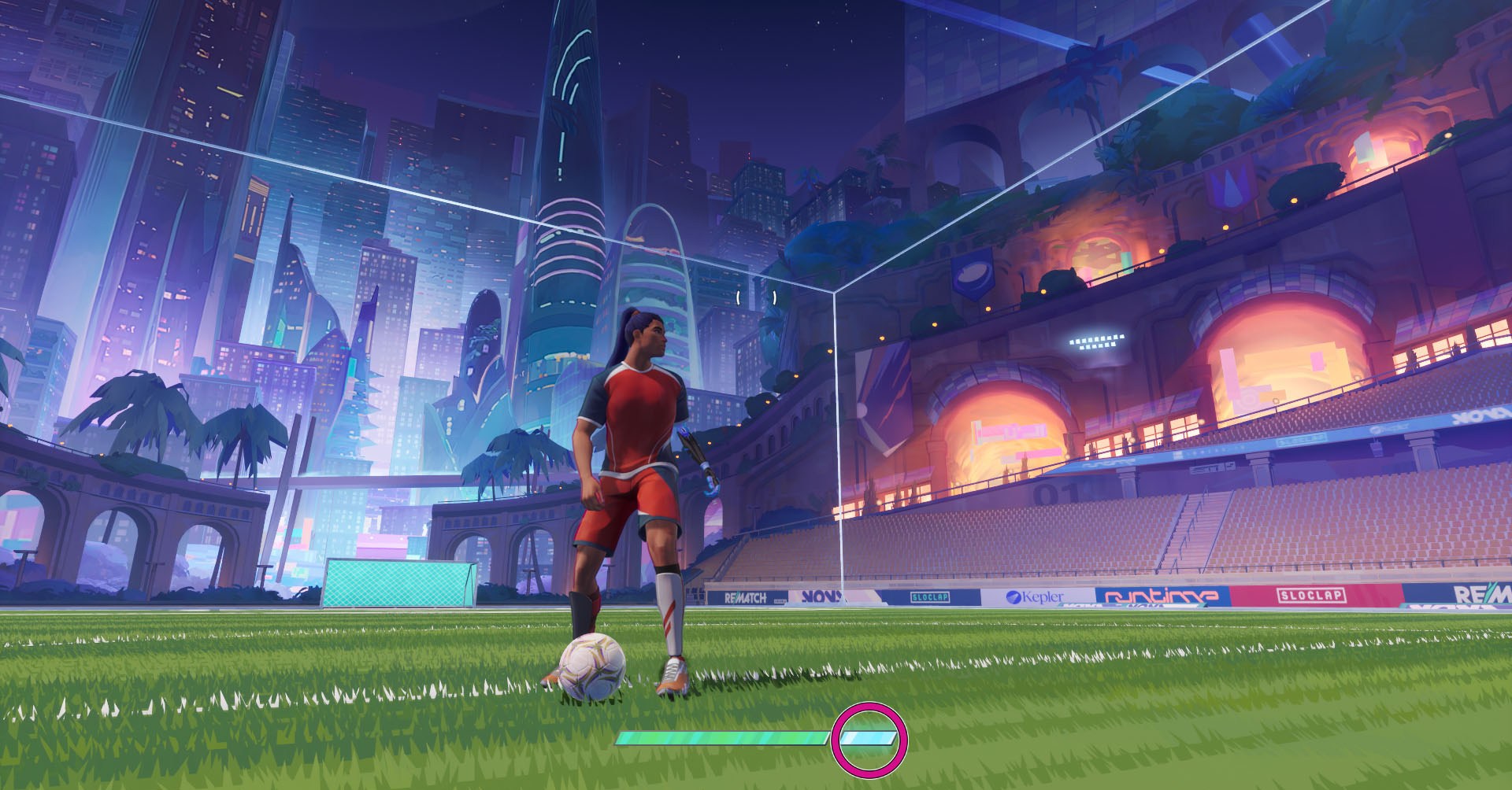 Uma captura de tela revanche mostrando um personagem e um círculo rosa indicando a barra de Effor extra, que fica ao lado da barra de resistência. Uma captura de tela revanche mostrando um personagem e um círculo rosa indicando a barra de Effor extra, que fica ao lado da barra de resistência.