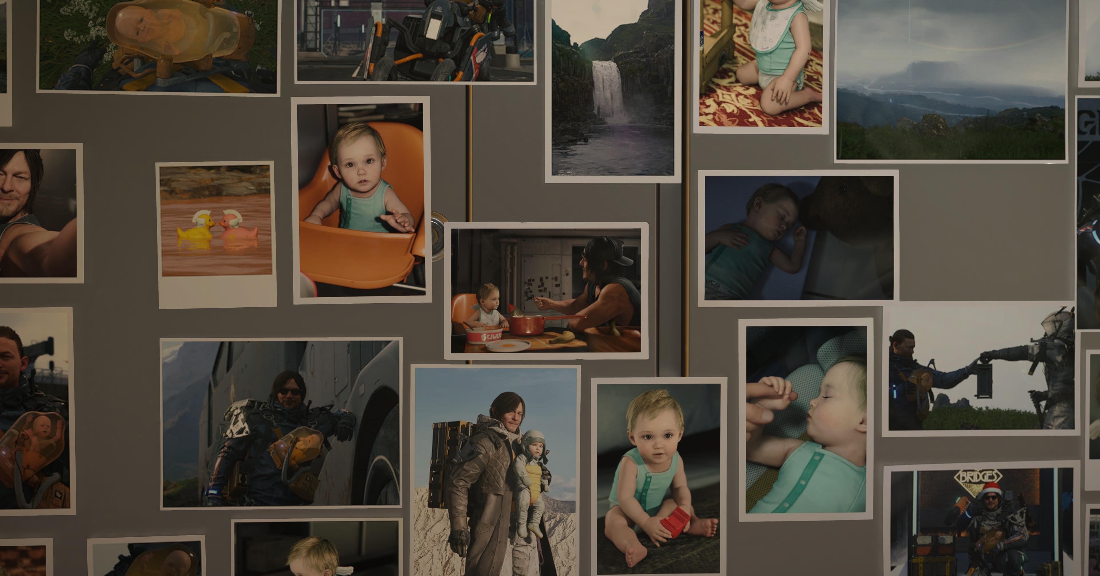 Parede fotográfica de Sam Bridges em Death Stranding 2 Parede fotográfica de Sam Bridges em Death Stranding 2