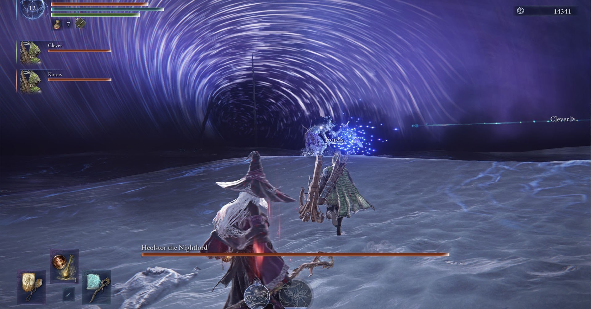 Uma captura de tela de Elden Ring Nightreign mostrando uma batalha contra o Heolstor the Nightlord, o último chefe do jogo. Uma captura de tela de Elden Ring Nightreign mostrando uma batalha contra o Heolstor the Nightlord, o último chefe do jogo.