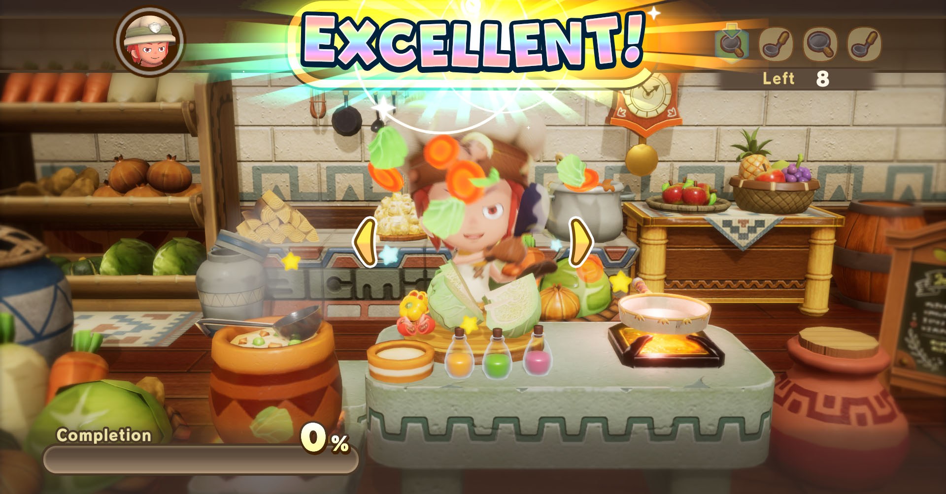 Uma vida de fantasia I: A garota que rouba a captura de tela do tempo mostrando o minijogo de culinária e a mensagem 