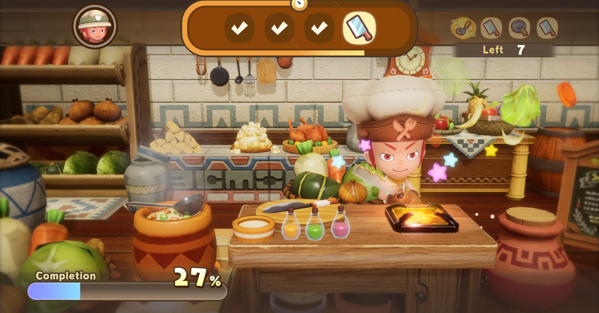 Uma Vida de Fantasia I: A garota que rouba a captura de tela do tempo mostrando o minijogo de cozinha, com o timer funcionando na parte superior da tela.