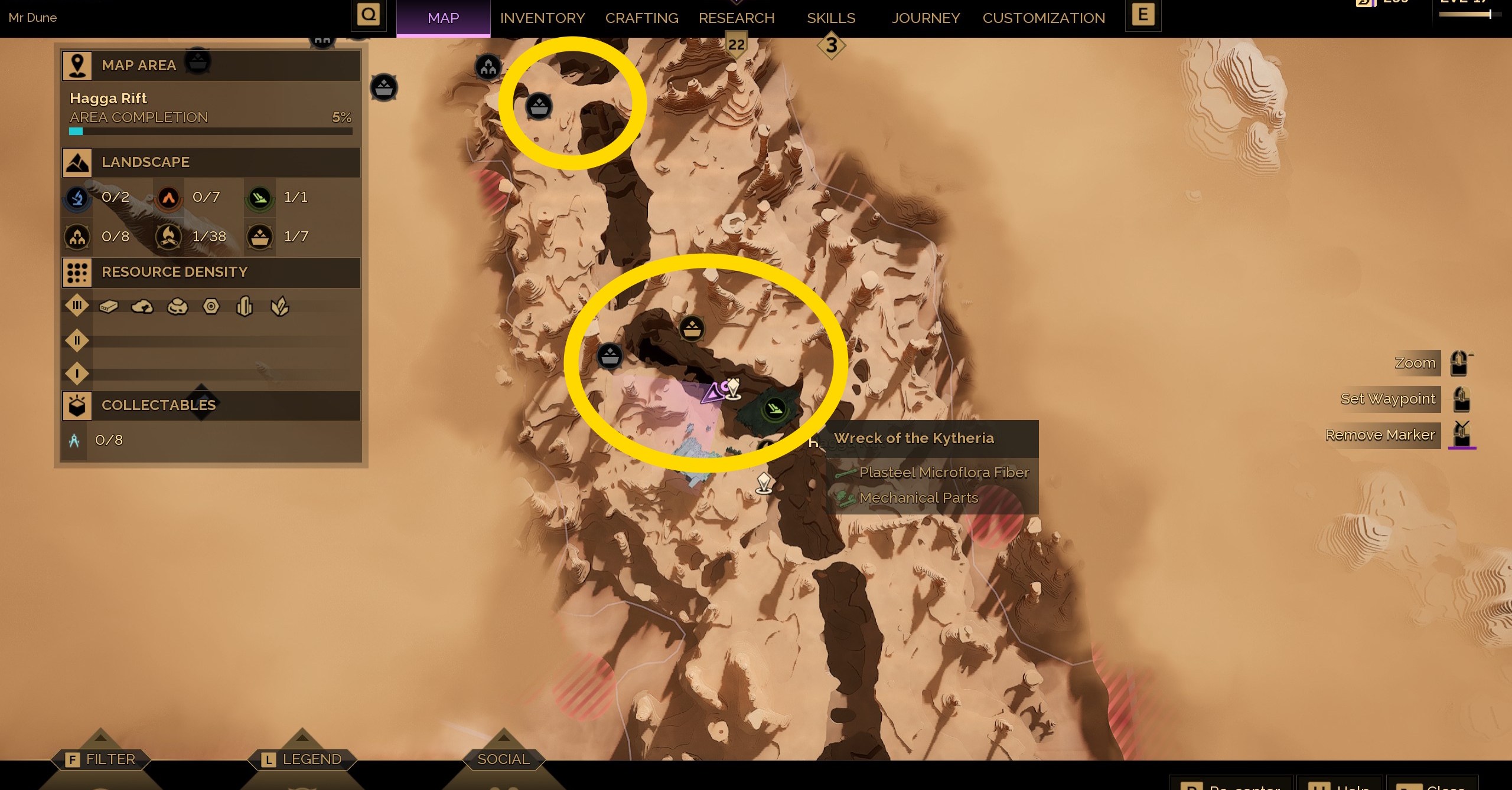 Uma imagem de mapa mostrando onde encontrar cristal de eritrite no despertar de Dune Uma imagem de mapa mostrando onde encontrar cristal de eritrite no despertar de Dune