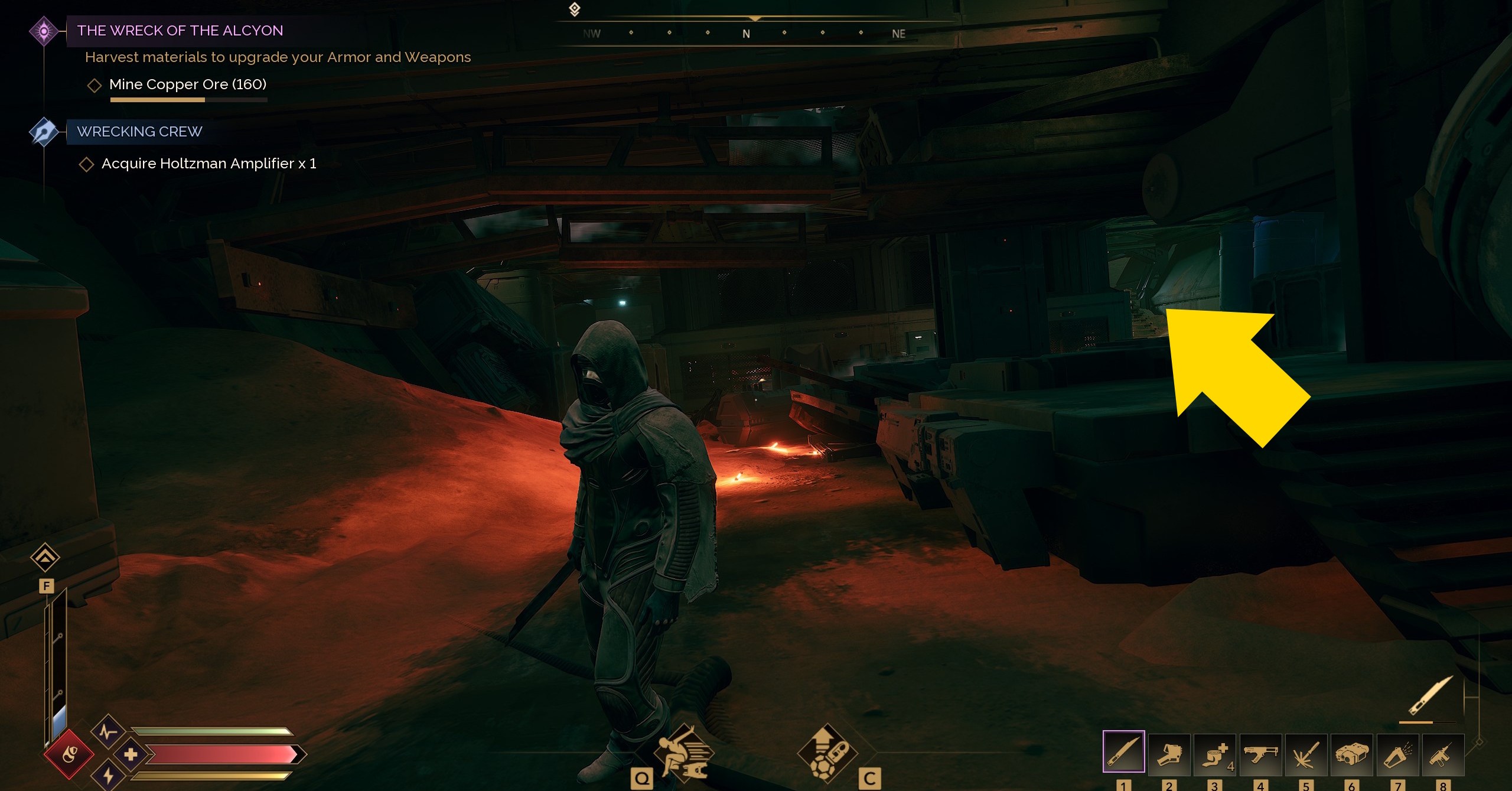 Um personagem de jogador no acidente de Alcyon em Dune Awakening Um personagem de jogador no acidente de Alcyon em Dune Awakening