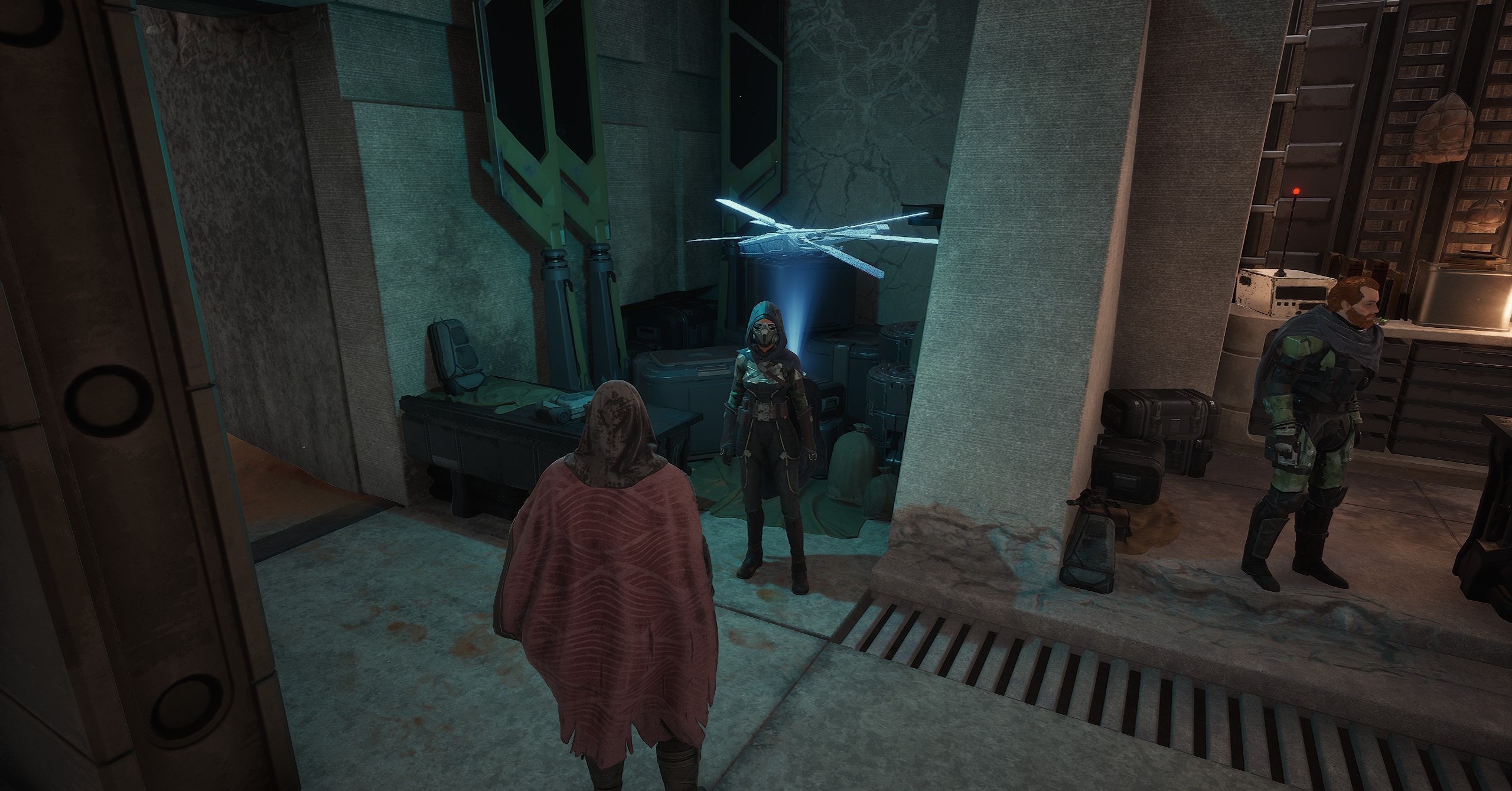 Um personagem de despertar de dunas interagindo com o táxi de ornithopter Um personagem de despertar de dunas interagindo com o táxi de ornithopter