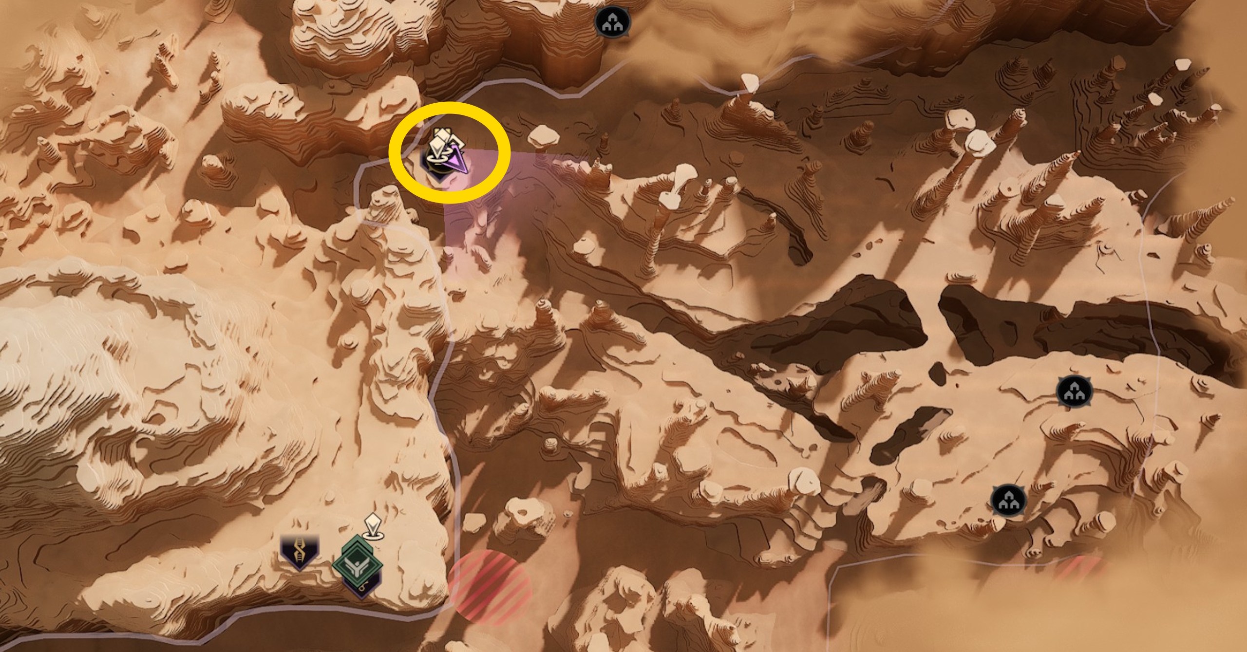 Uma imagem de mapa mostrando onde encontrar o treinador de Swordmaster em Dune Awakening Uma imagem de mapa mostrando onde encontrar o treinador de Swordmaster em Dune Awakening