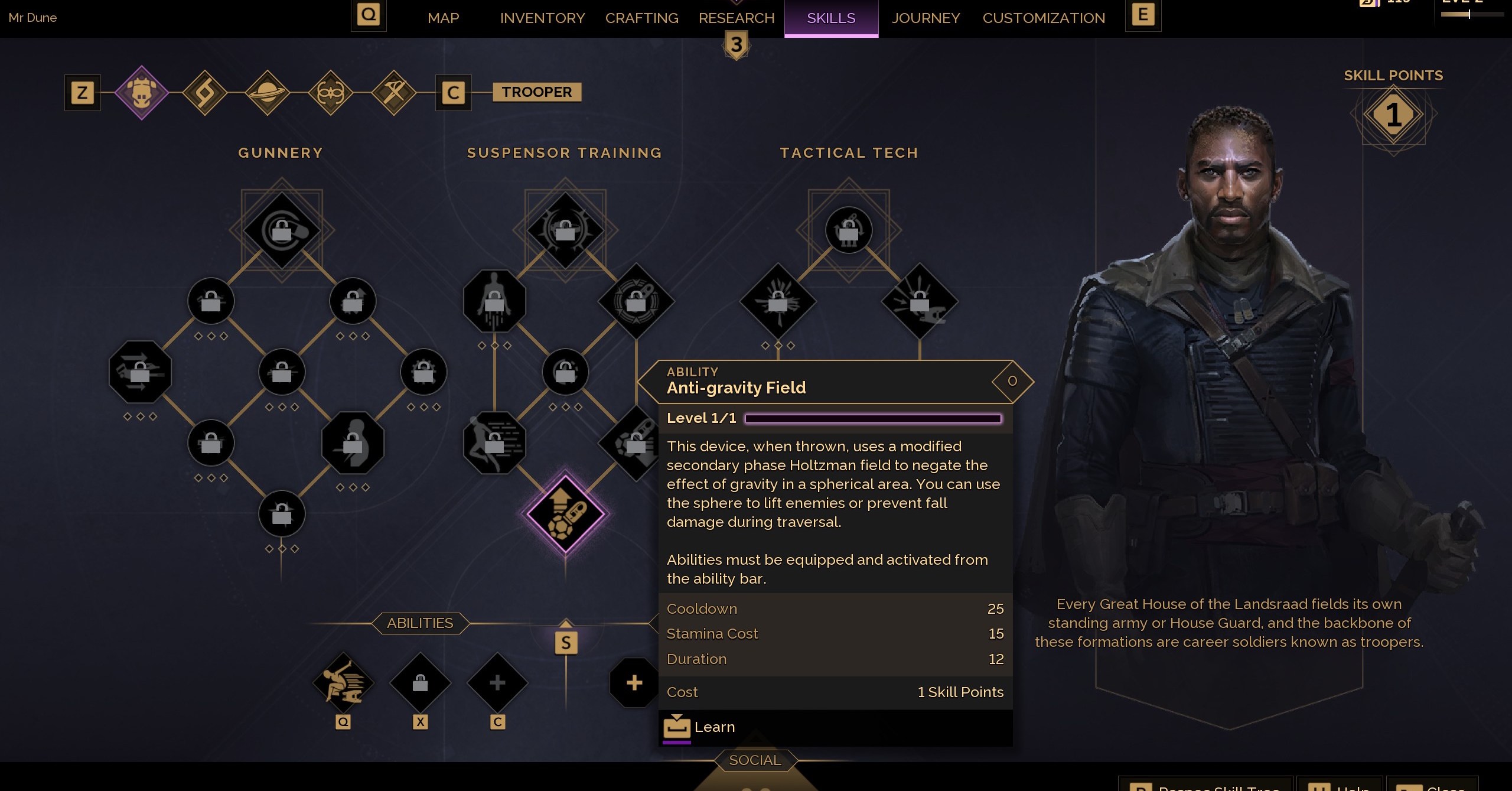 Uma árvore de habilidades em Dune Awakening Uma árvore de habilidades em Dune Awakening