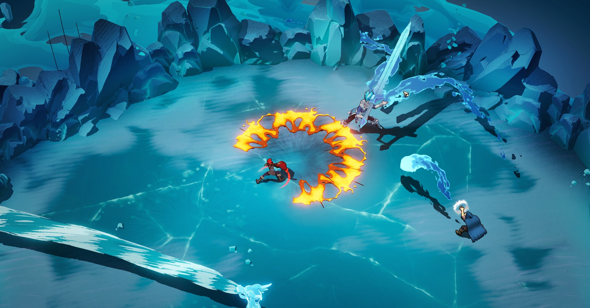 Dois Wizards of Legend usam feitiços diferentes em um chefe de gelo em Wizard of Legend 2