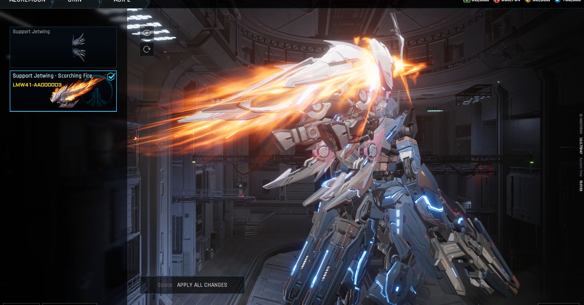 Uma captura de tela do Mecha Break mostra a pele que você pode usar para o jetwing de suporte. Uma captura de tela do Mecha Break mostra a pele que você pode usar para o jetwing de suporte.