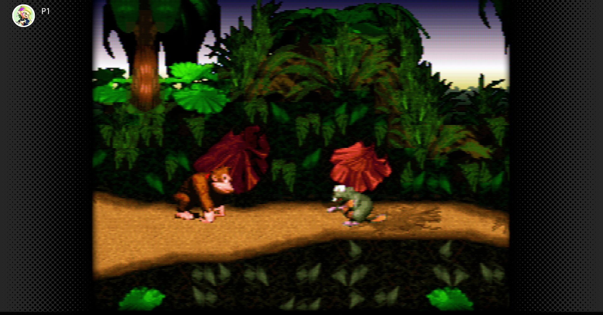 Uma captura de tela do início do Donkey Kong Country no aplicativo Switch 2 SNES SNES Classics, mas com o filtro CRT ligado. Uma captura de tela do início do Donkey Kong Country no aplicativo Switch 2 SNES SNES Classics, mas com o filtro CRT ligado.