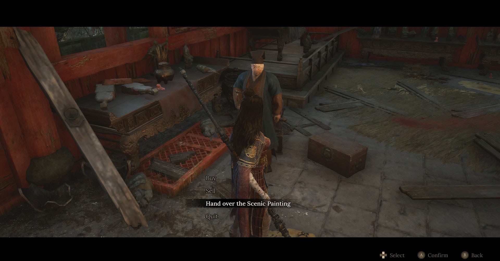 A Wuchang: Creatshot de penas caídas mostrando o personagem principal conversando com um homem chamado Tao Qing. Ele está perto de uma mesa e vende materiais diferentes e itens consumíveis. A Wuchang: Creatshot de penas caídas mostrando o personagem principal conversando com um homem chamado Tao Qing. Ele está perto de uma mesa e vende materiais diferentes e itens consumíveis.