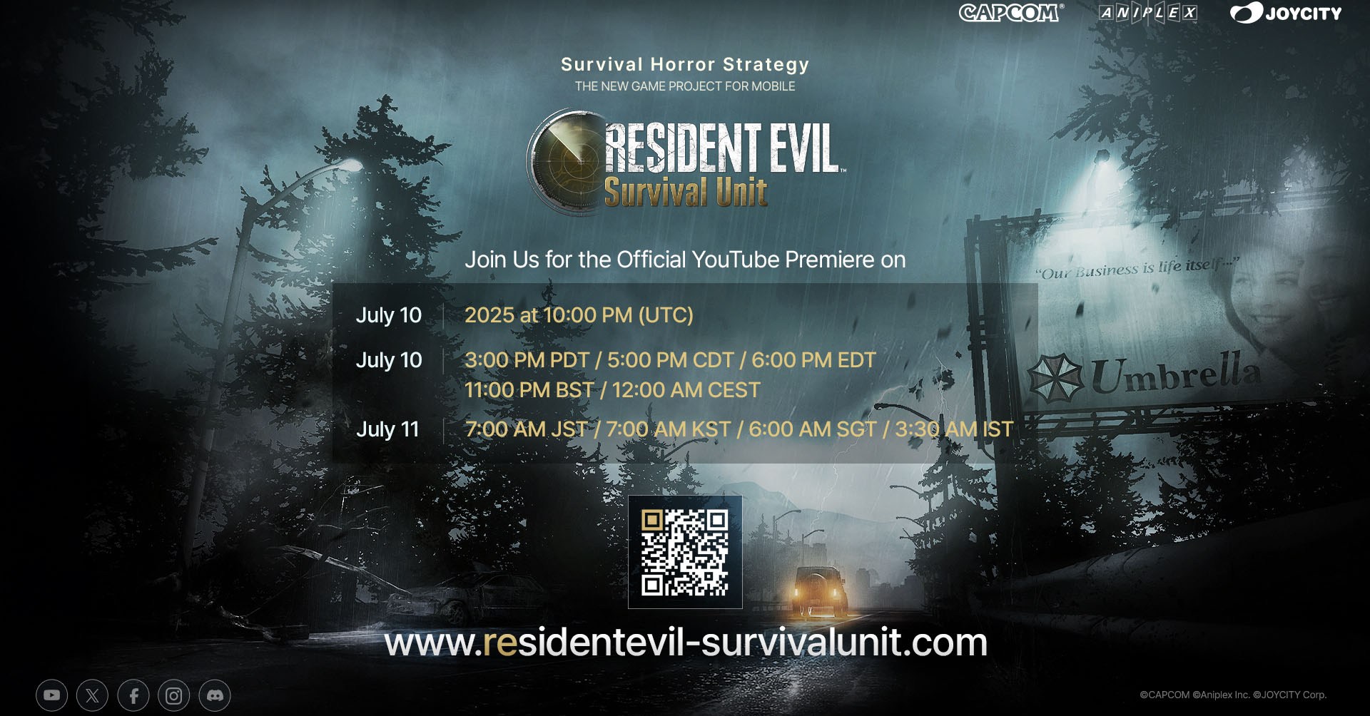 Uma imagem oficial da Unidade de Sobrevivência de Resident Evil com a programação da vitrine on -line que eles estão se preparando. Uma imagem oficial da Unidade de Sobrevivência de Resident Evil com a programação da vitrine on -line que eles estão se preparando.