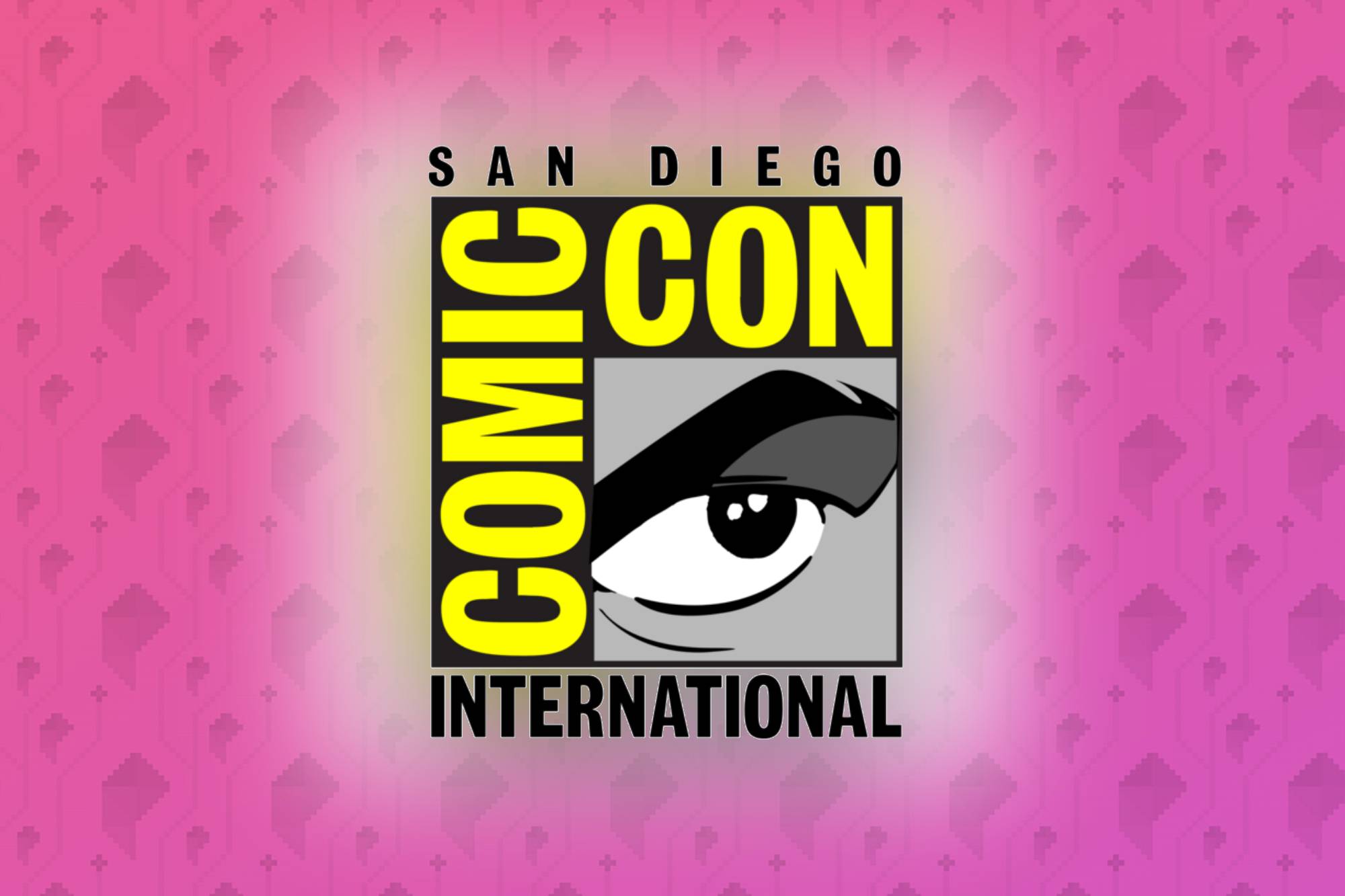 Logotipo da Comic-Con em fundo de polígono