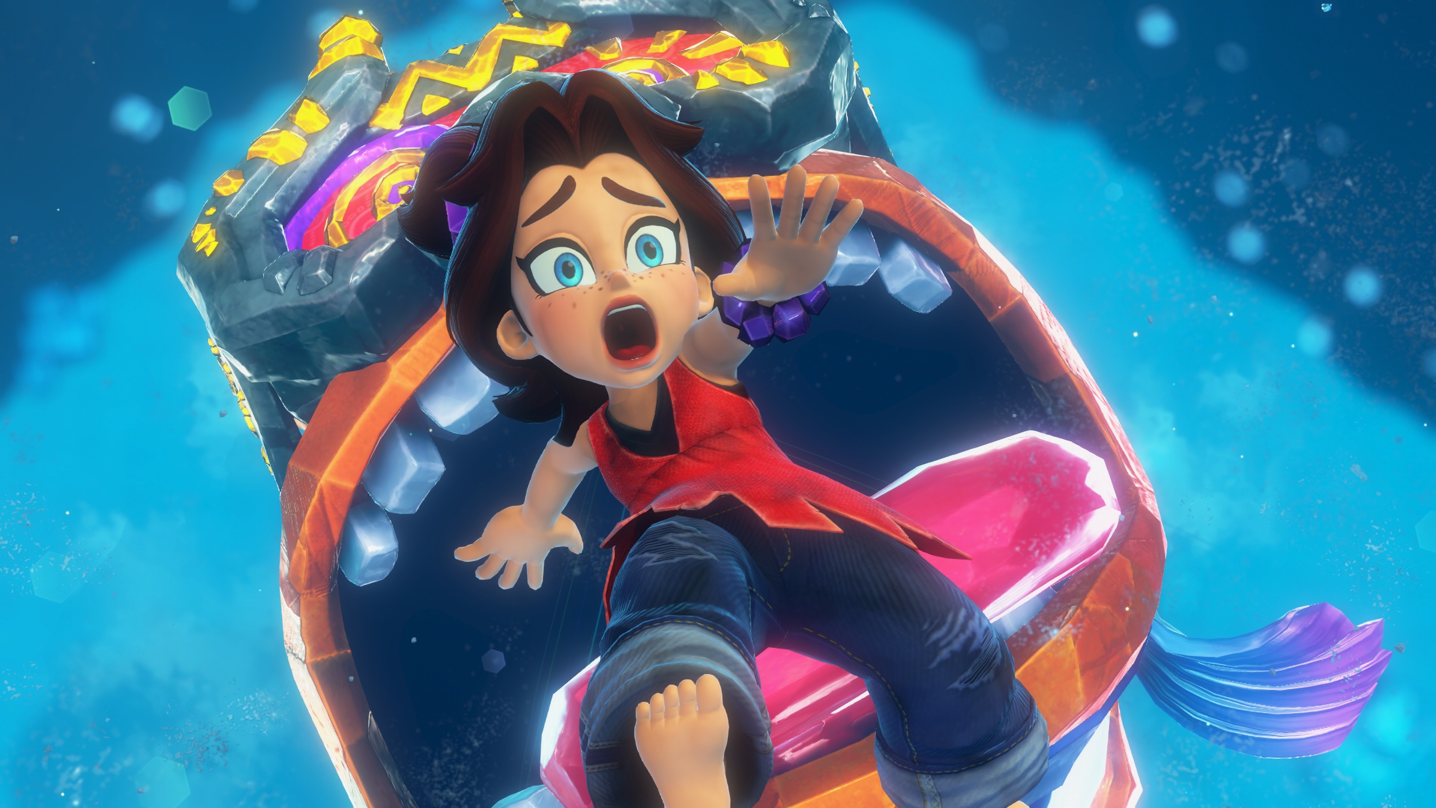 Pauline cai em uma boca gigante em Bananza DK