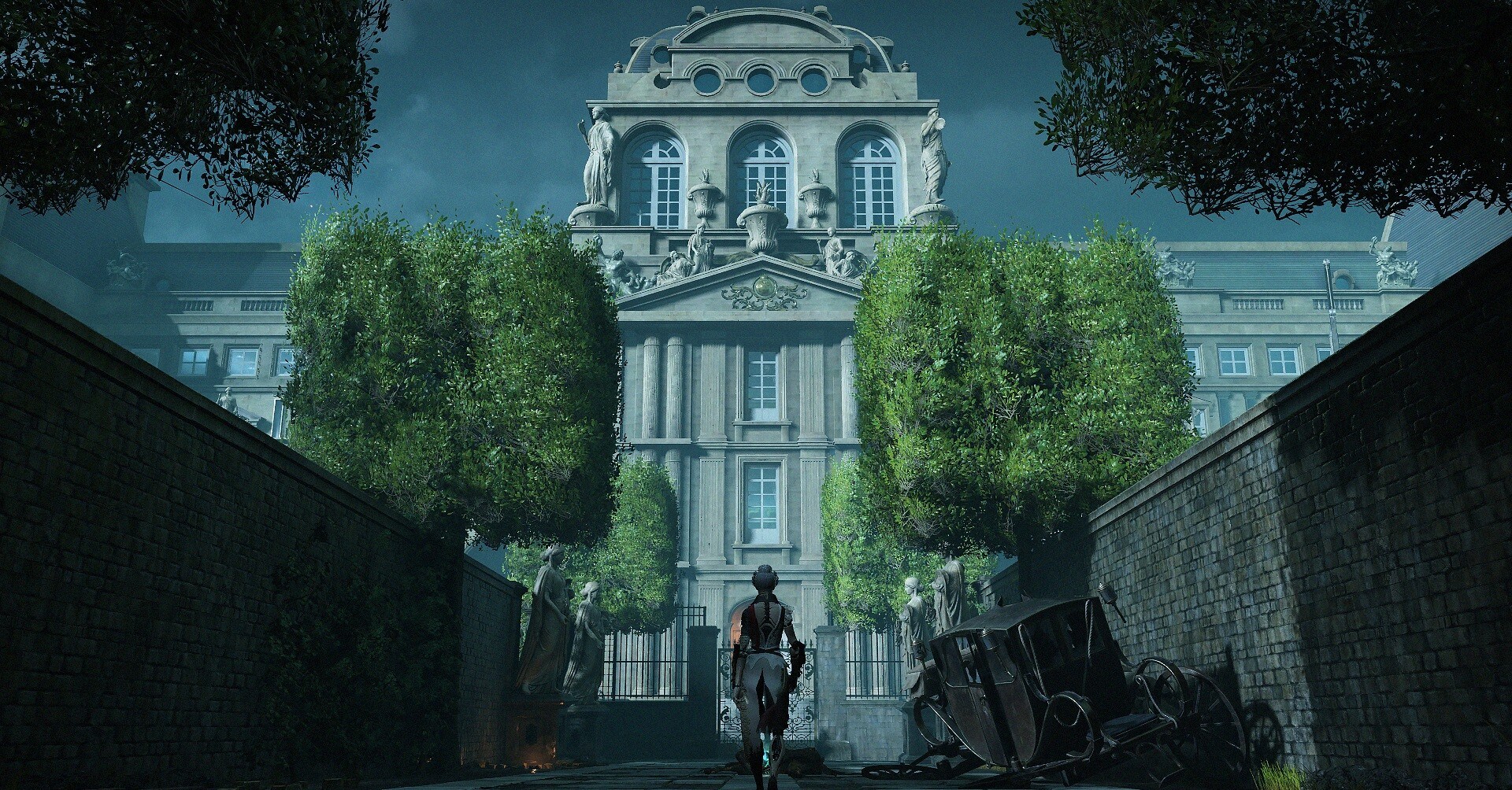 Um robô da Revolução Francesa caminha em direção a um Palácio de Paris do século XVIII em arte-chave para a SteelRising Um robô da Revolução Francesa caminha em direção a um Palácio de Paris do século XVIII em arte-chave para a SteelRising