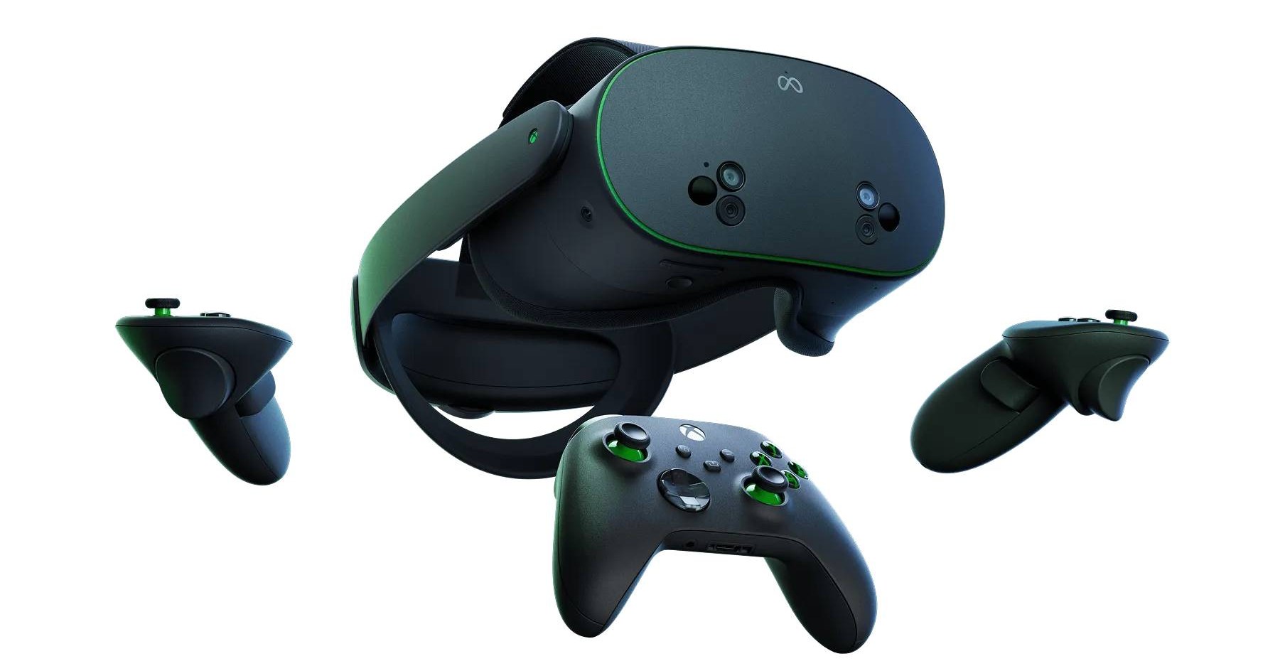 Xbox Controllers e Meta Quest 3 Xbox Edition contra um fundo branco Xbox Controllers e Meta Quest 3 Xbox Edition contra um fundo branco