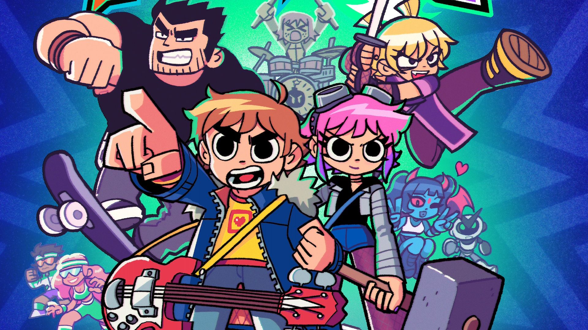 Obras de arte de Scott Pilgrim Ex, com Scott, Ramona, Lucas Lee e Roxie Richter