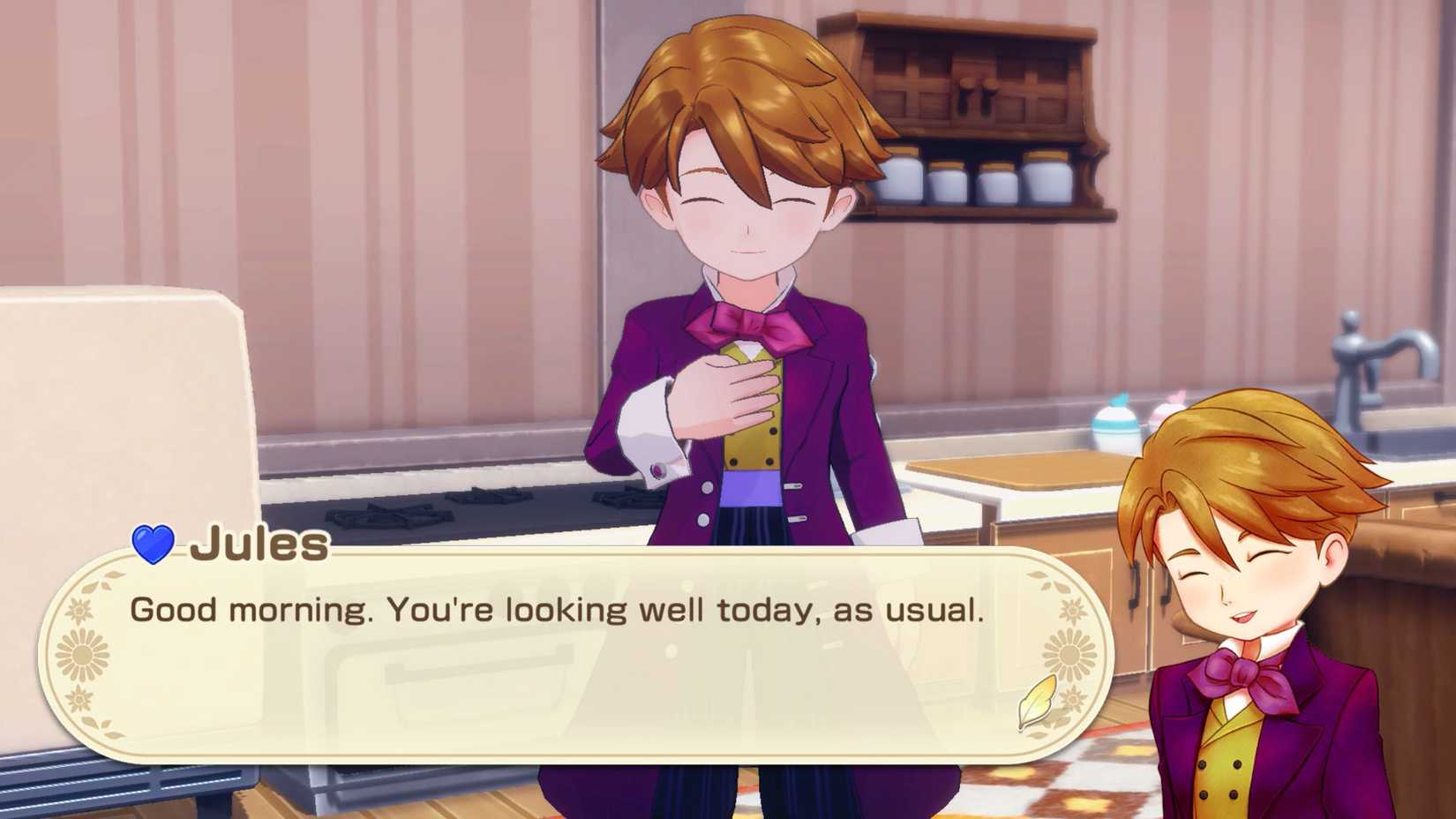 Jules, um homem com cabelos castanhos em um casaco roxo, sorri na história de estações: Grand Bazaar