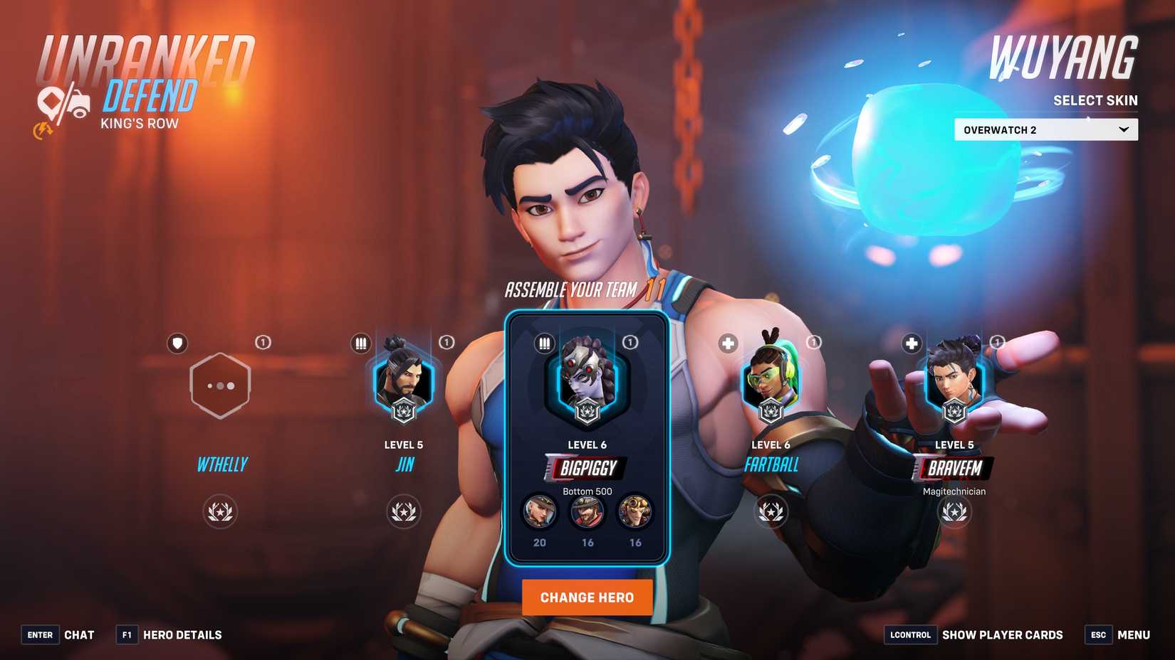 As estatísticas de progressão de um membro do partido em Overwatch 2