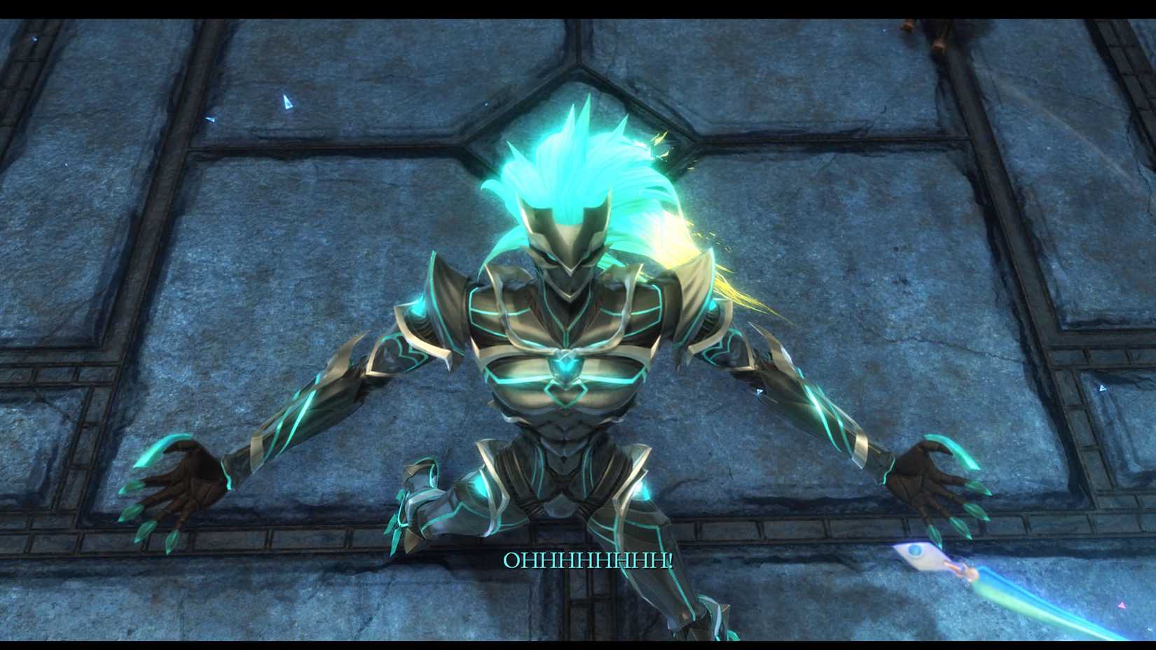 Uma trilha através da captura de tela do Daybreak 2 mostrando Grendel, uma criatura humanóide blindada