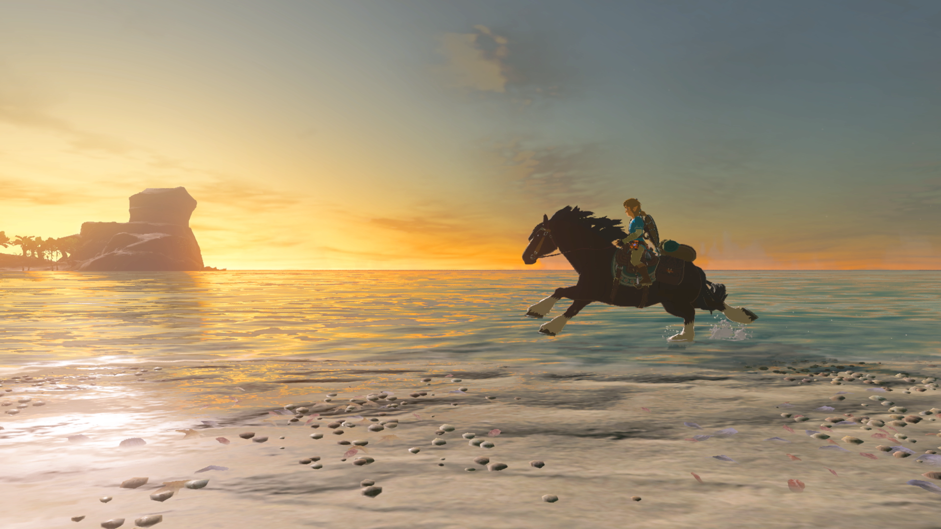 The Legend of Zelda: Breath of the Wild - Link a cavalo na praia
